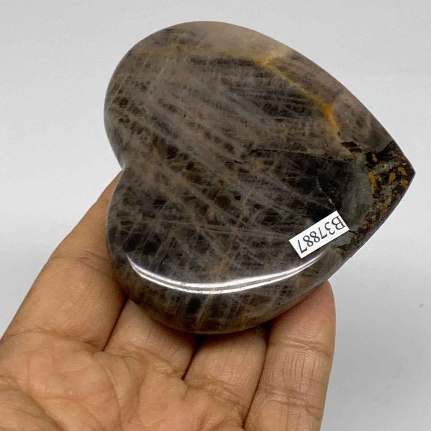 0.37 lbs, 2.9"x3.2"x0.8", Black Moonstone Heart Polished Crystal Home Decor, B37