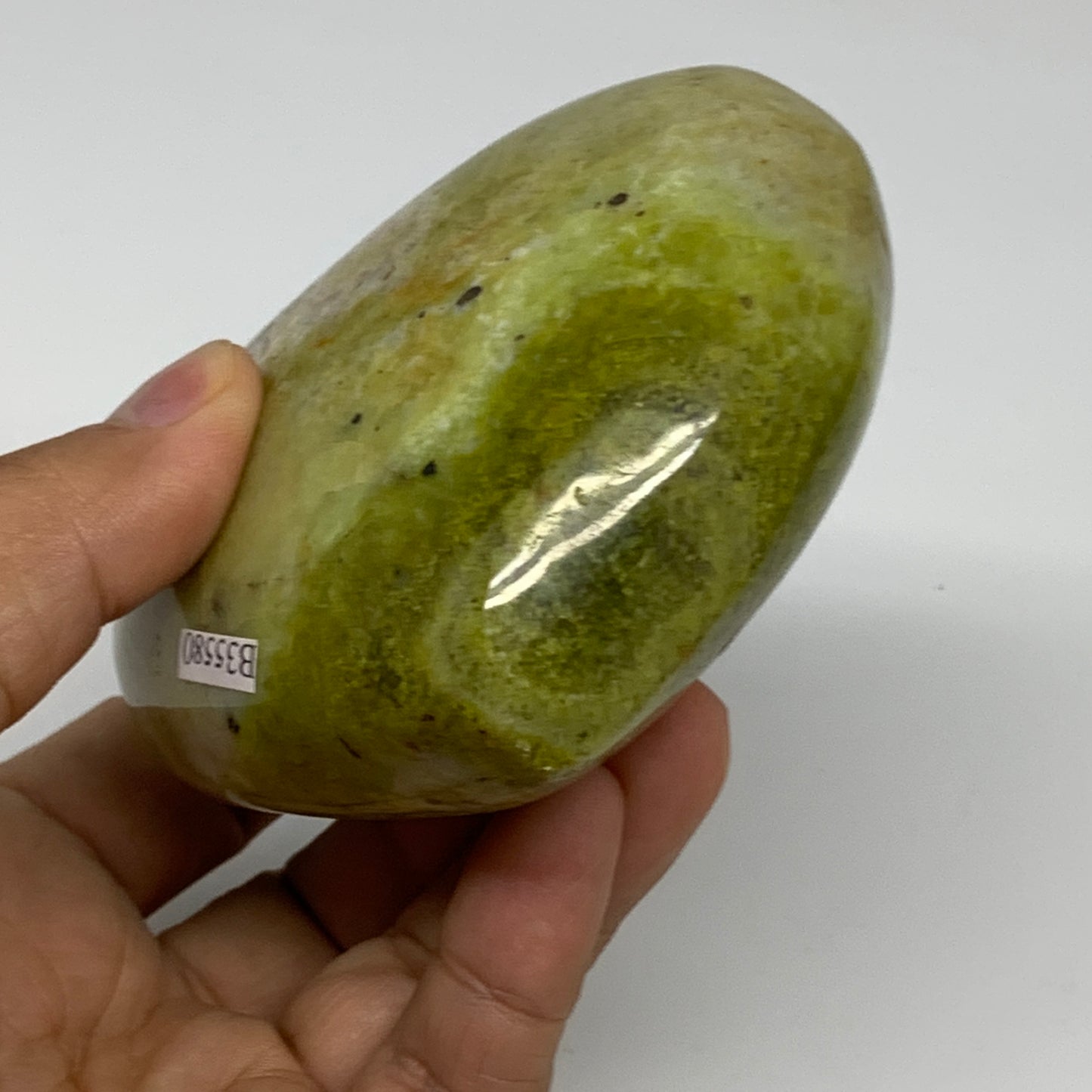 369.9g, 3.1"x3.6"x1.8", Green Opal Heart Polished Gemstone Crystal, B35580