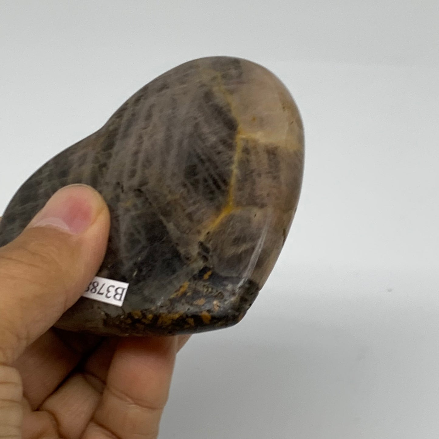 0.37 lbs, 2.9"x3.2"x0.8", Black Moonstone Heart Polished Crystal Home Decor, B37