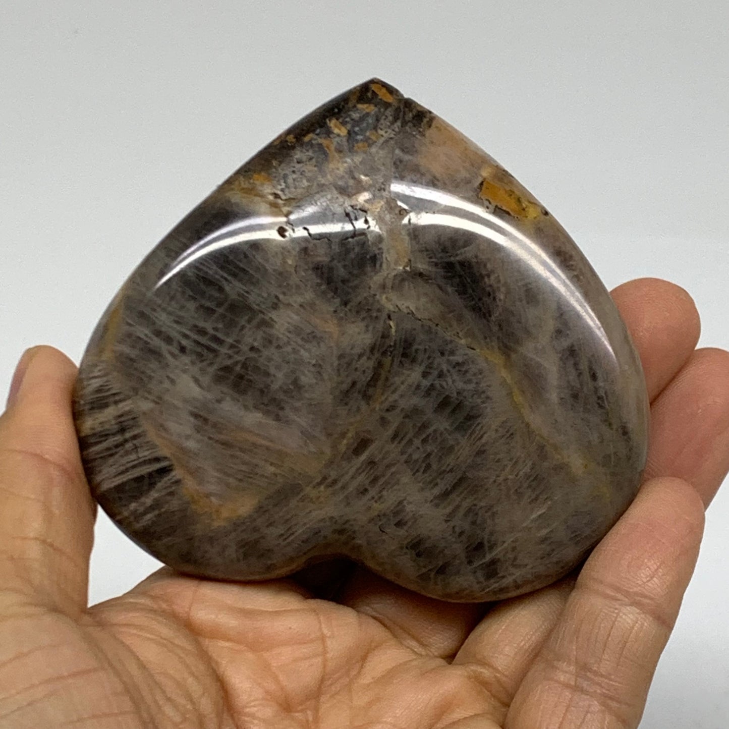 0.37 lbs, 2.9"x3.2"x0.8", Black Moonstone Heart Polished Crystal Home Decor, B37