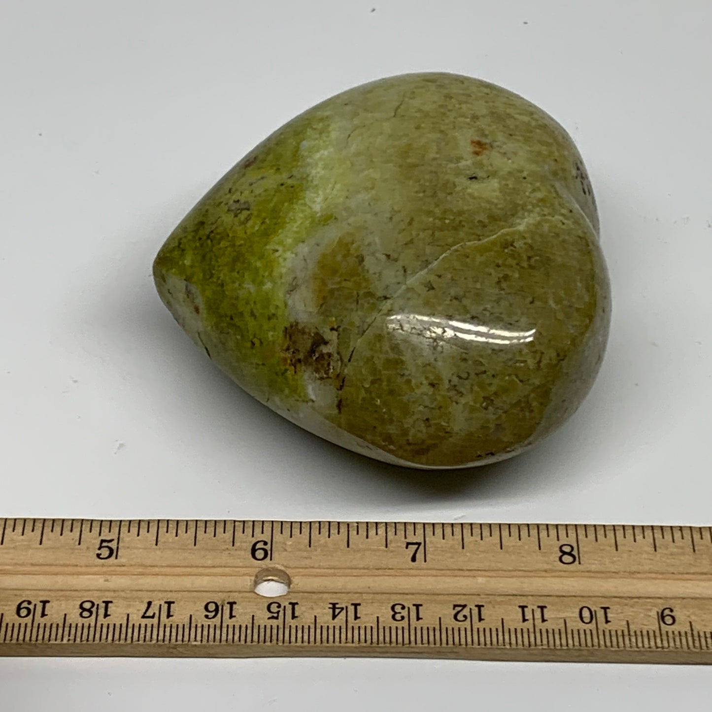 369.9g, 3.1"x3.6"x1.8", Green Opal Heart Polished Gemstone Crystal, B35580