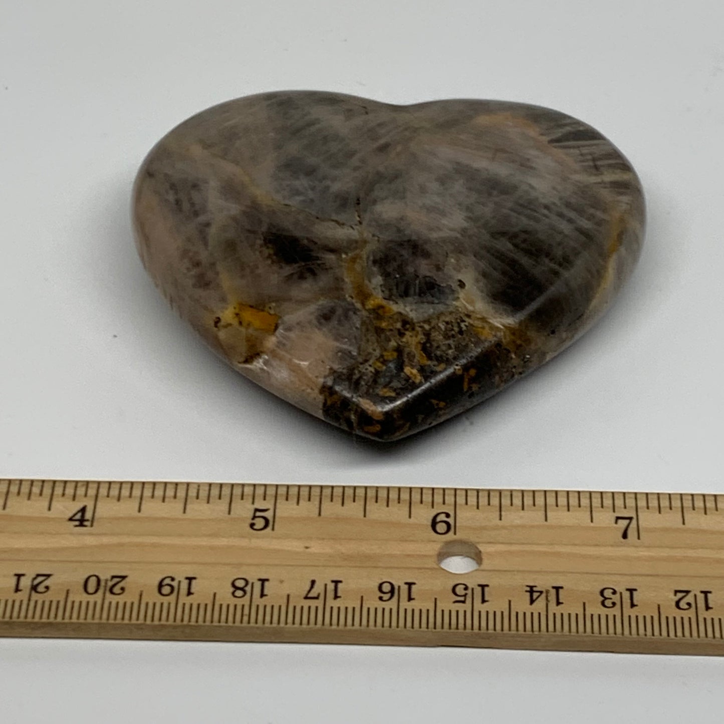0.37 lbs, 2.9"x3.2"x0.8", Black Moonstone Heart Polished Crystal Home Decor, B37