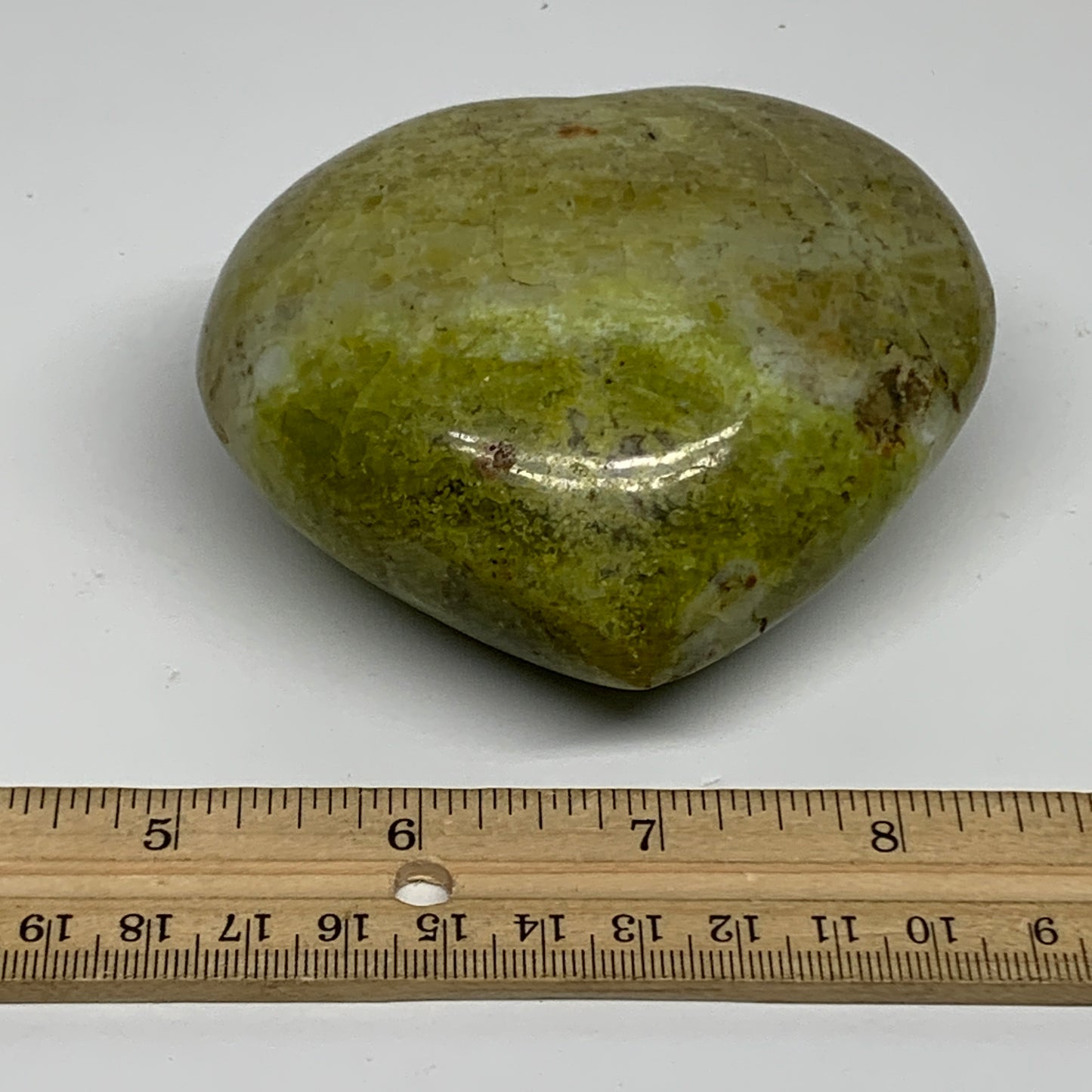 369.9g, 3.1"x3.6"x1.8", Green Opal Heart Polished Gemstone Crystal, B35580