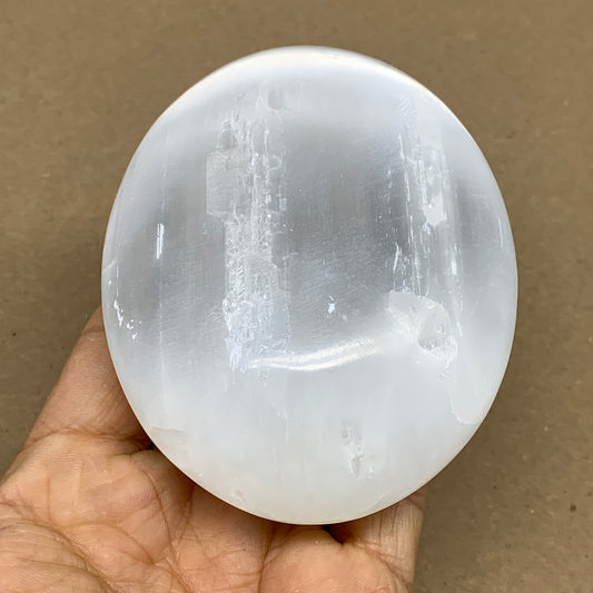 0.61 lbs, 3.8"x3"x1.3", White Selenite Palmstone Crystal Pillow Reiki, B36145