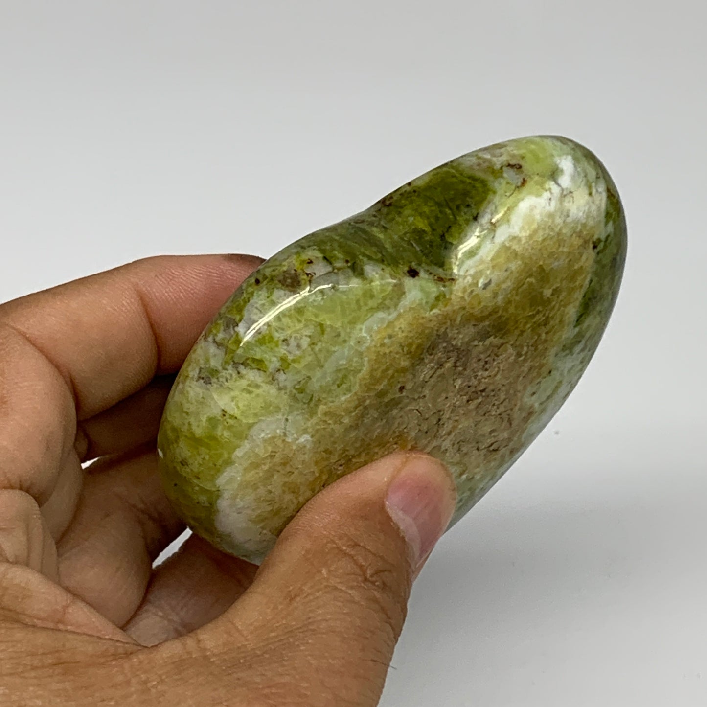 194.9g, 2.9"x3.2"x1", Green Opal Heart Polished Gemstone Crystal, B35581