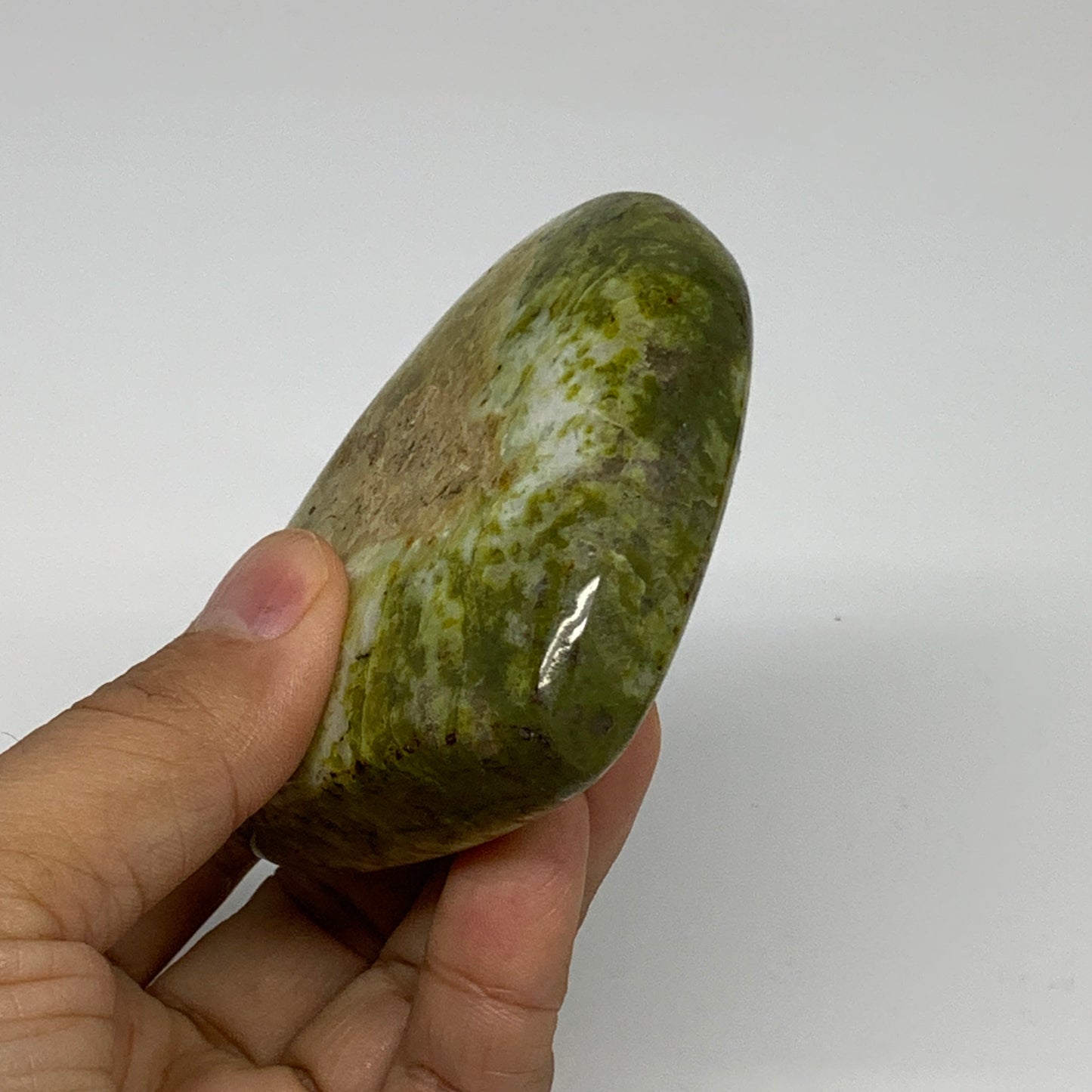 194.9g, 2.9"x3.2"x1", Green Opal Heart Polished Gemstone Crystal, B35581