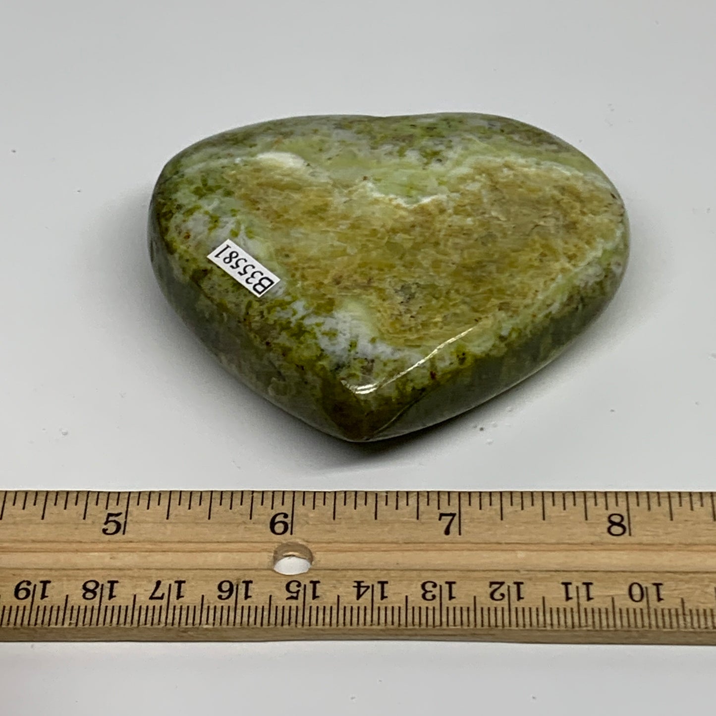 194.9g, 2.9"x3.2"x1", Green Opal Heart Polished Gemstone Crystal, B35581