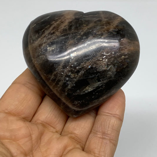 0.36 lbs, 2.5"x2.6"x1.2", Black Moonstone Heart Polished Crystal Home Decor, B37