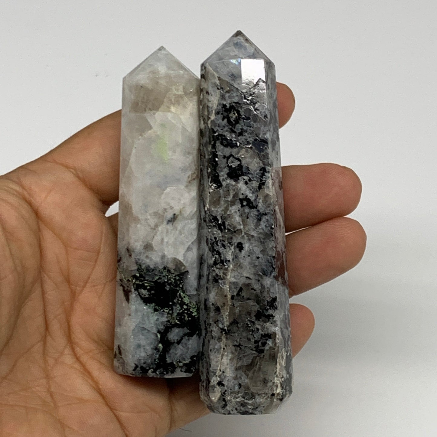 2.2 lbs, 2.9" - 3.8", 14pcs, Natural Rainbow Moonstone Towers, Obelisks, B29120