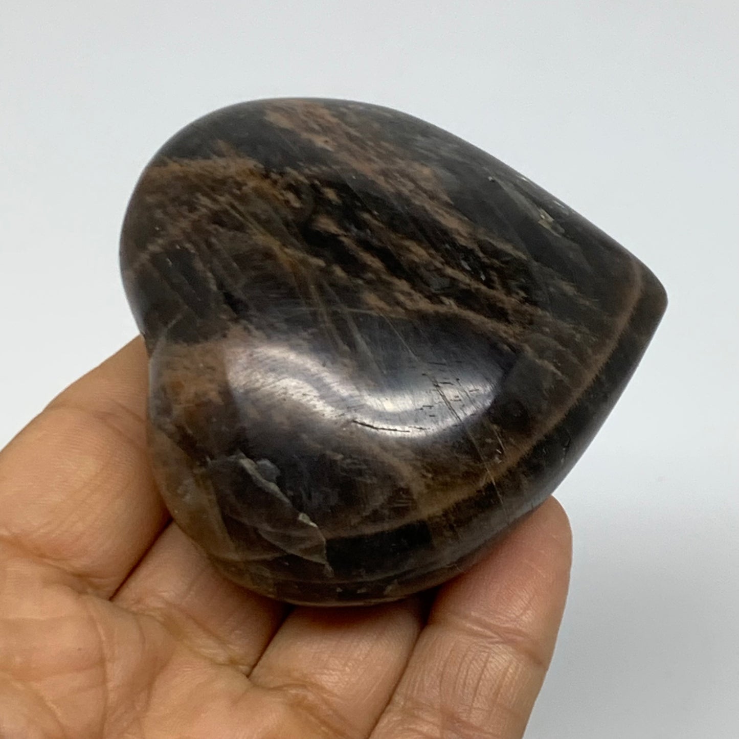 0.36 lbs, 2.5"x2.6"x1.2", Black Moonstone Heart Polished Crystal Home Decor, B37
