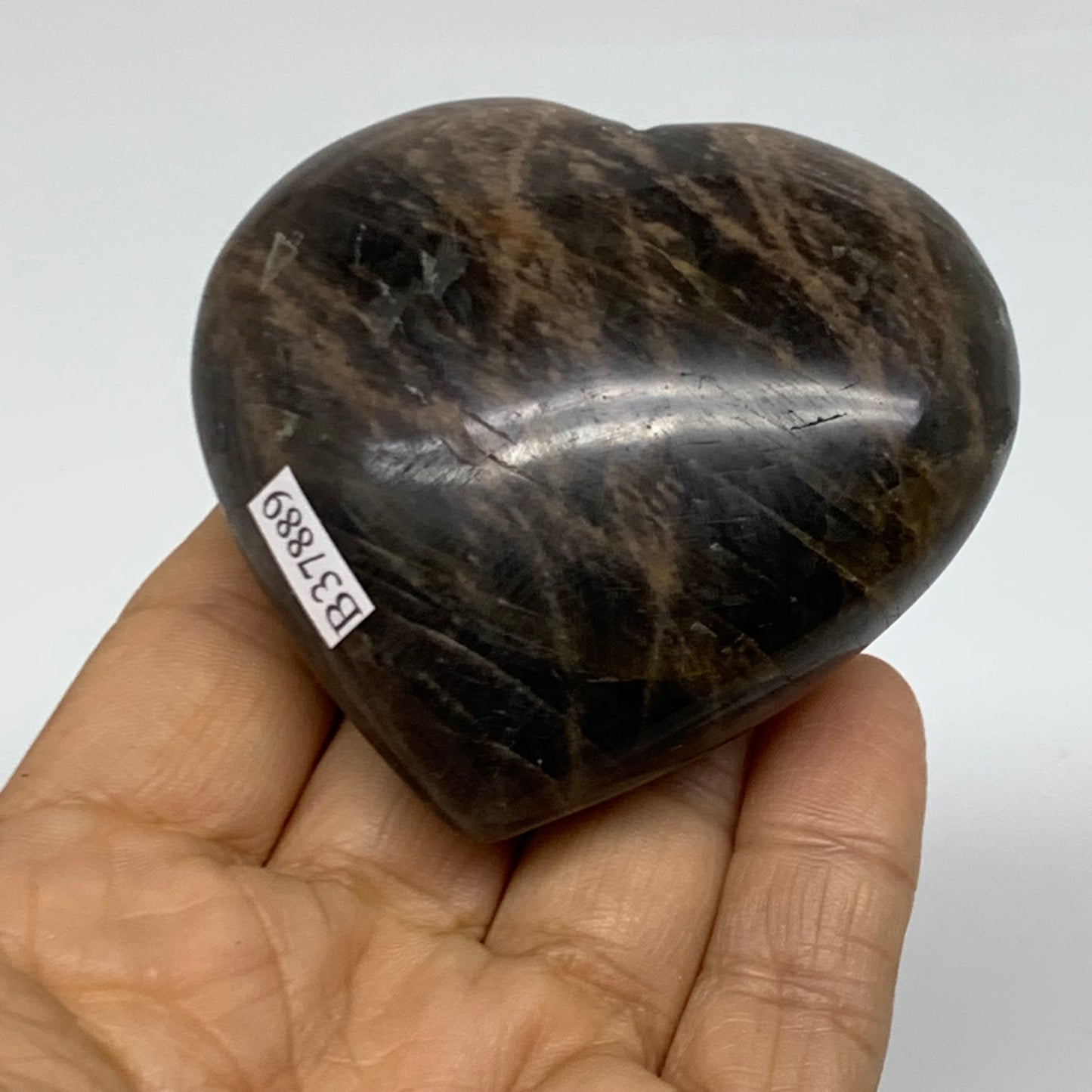 0.36 lbs, 2.5"x2.6"x1.2", Black Moonstone Heart Polished Crystal Home Decor, B37