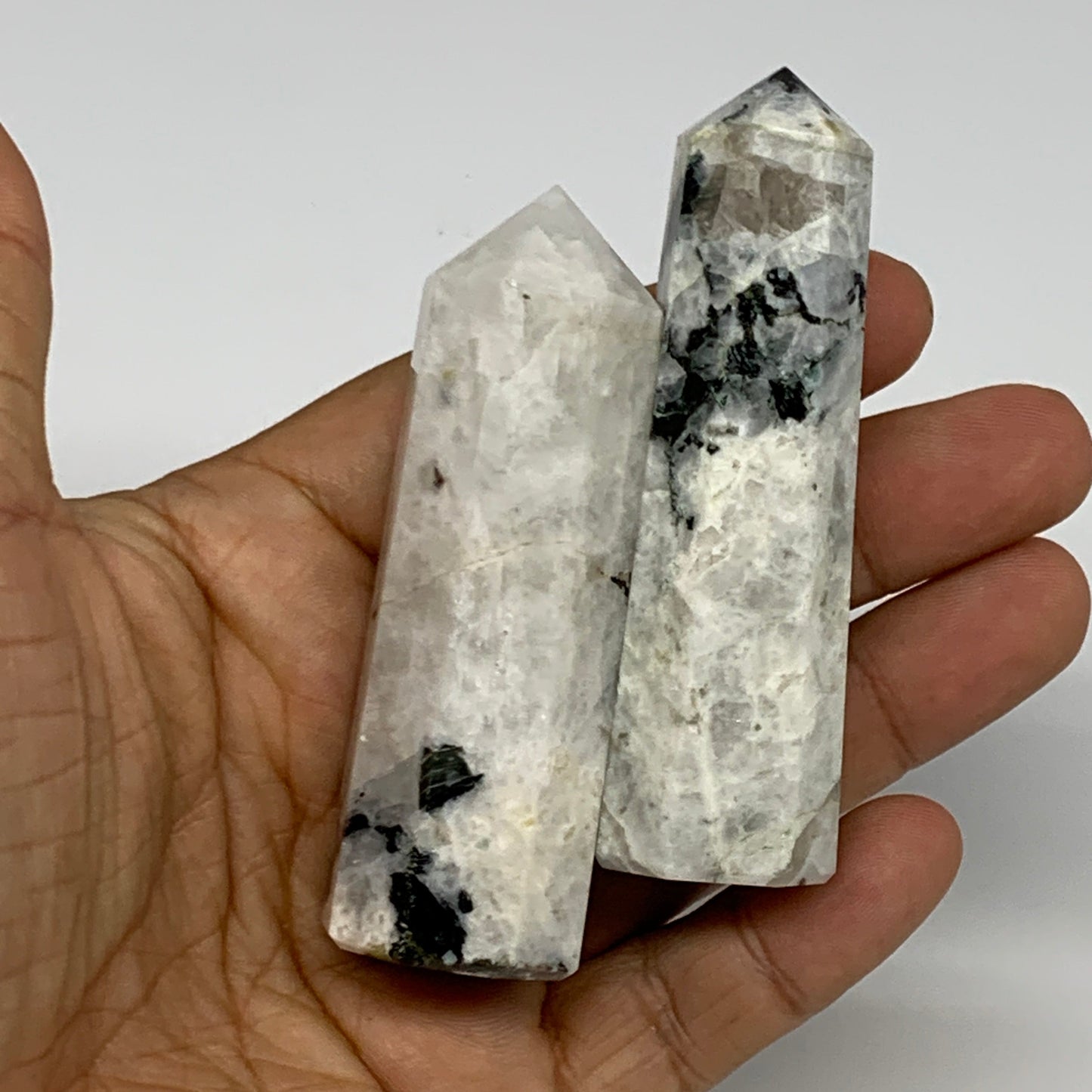 2.2 lbs, 2.9" - 3.8", 14pcs, Natural Rainbow Moonstone Towers, Obelisks, B29120