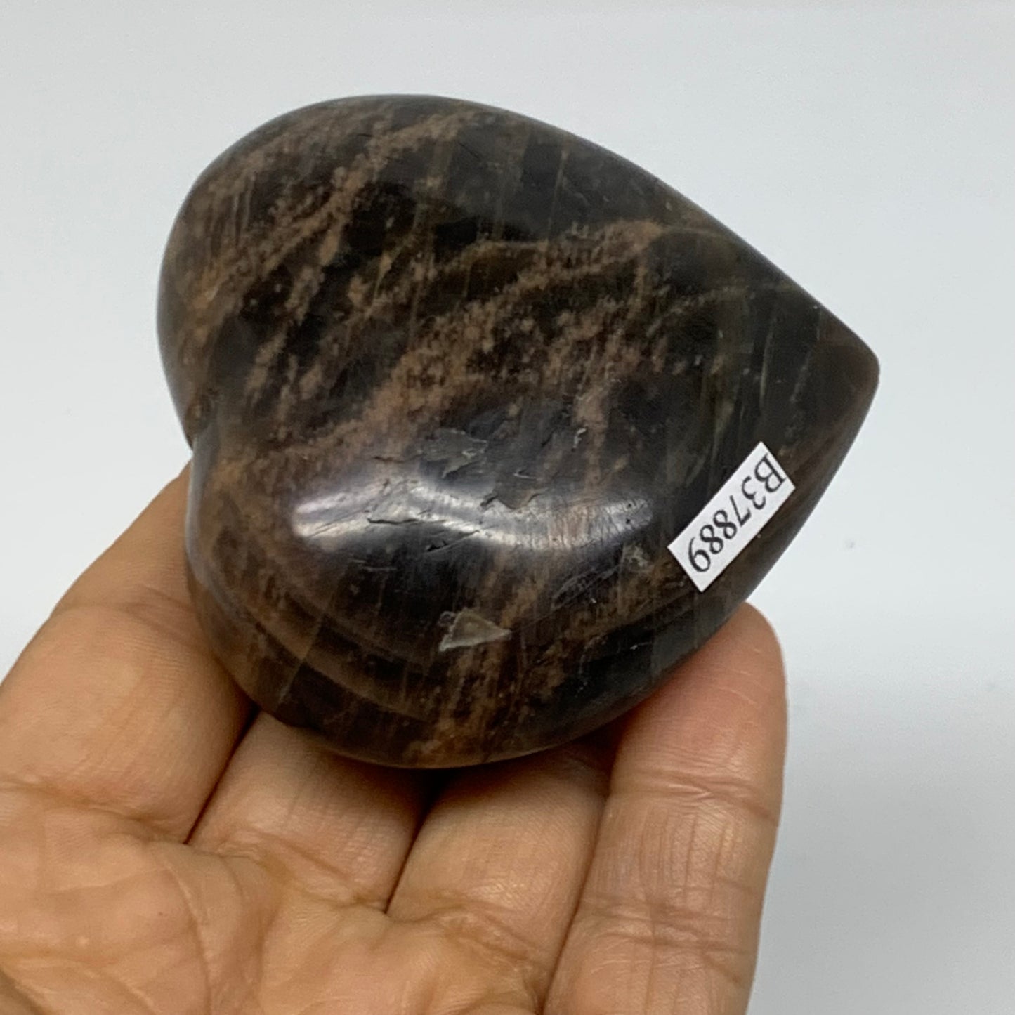 0.36 lbs, 2.5"x2.6"x1.2", Black Moonstone Heart Polished Crystal Home Decor, B37