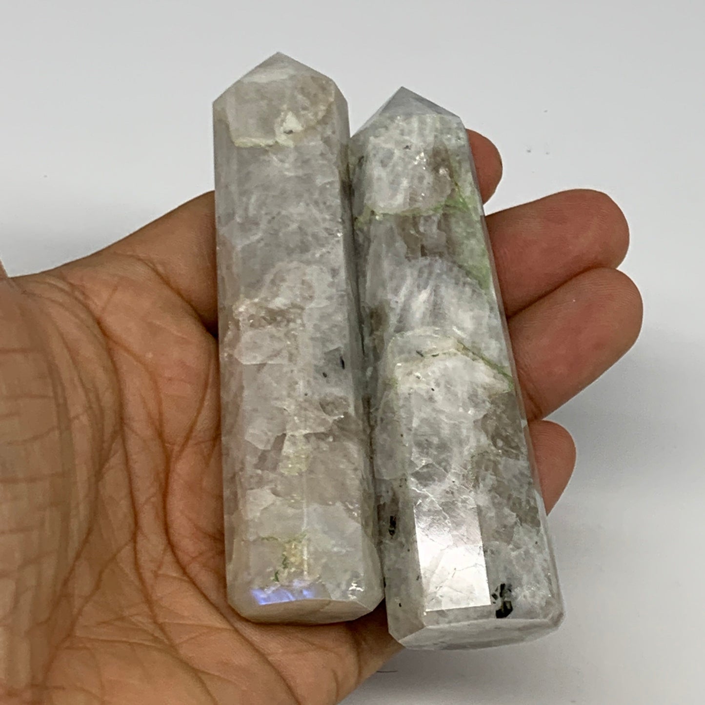 2.2 lbs, 2.9" - 3.8", 14pcs, Natural Rainbow Moonstone Towers, Obelisks, B29120