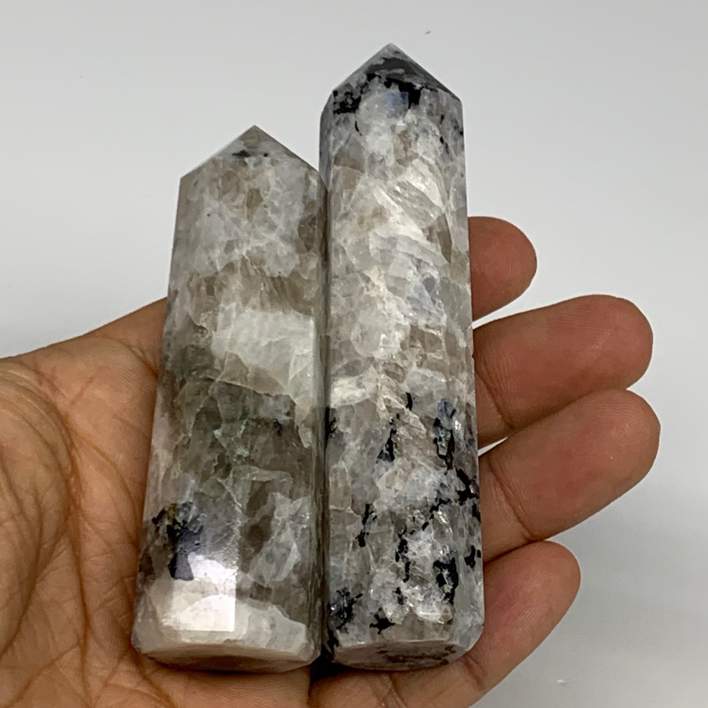 2.2 lbs, 2.9" - 3.8", 14pcs, Natural Rainbow Moonstone Towers, Obelisks, B29120