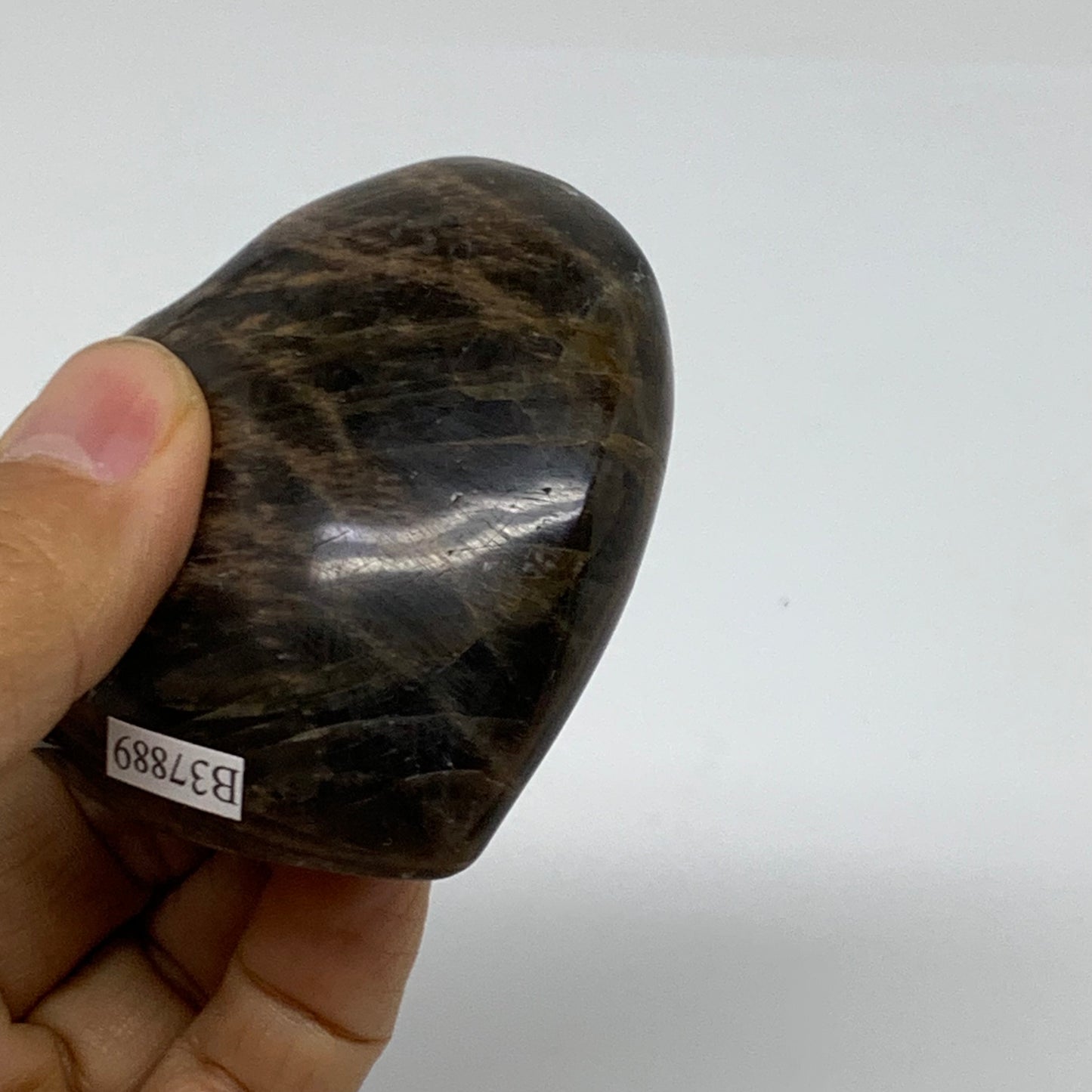 0.36 lbs, 2.5"x2.6"x1.2", Black Moonstone Heart Polished Crystal Home Decor, B37