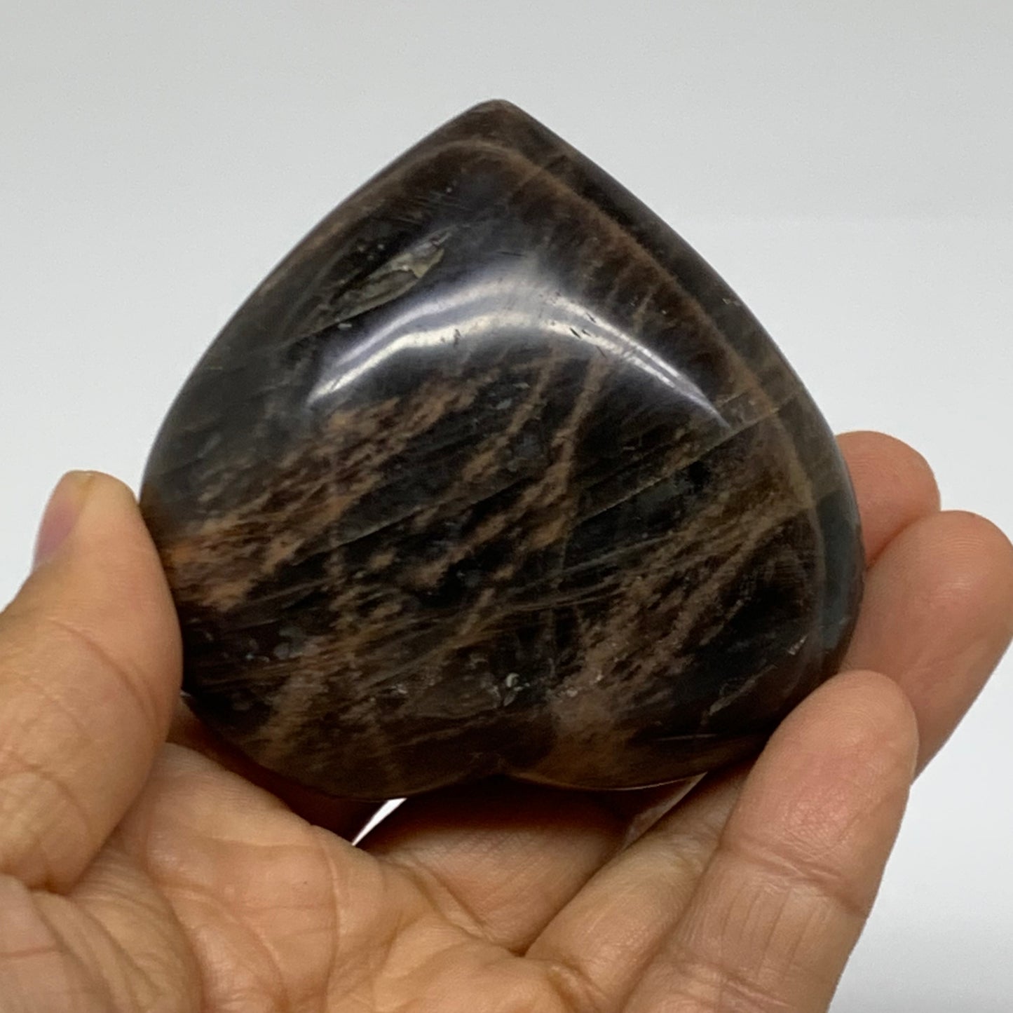 0.36 lbs, 2.5"x2.6"x1.2", Black Moonstone Heart Polished Crystal Home Decor, B37