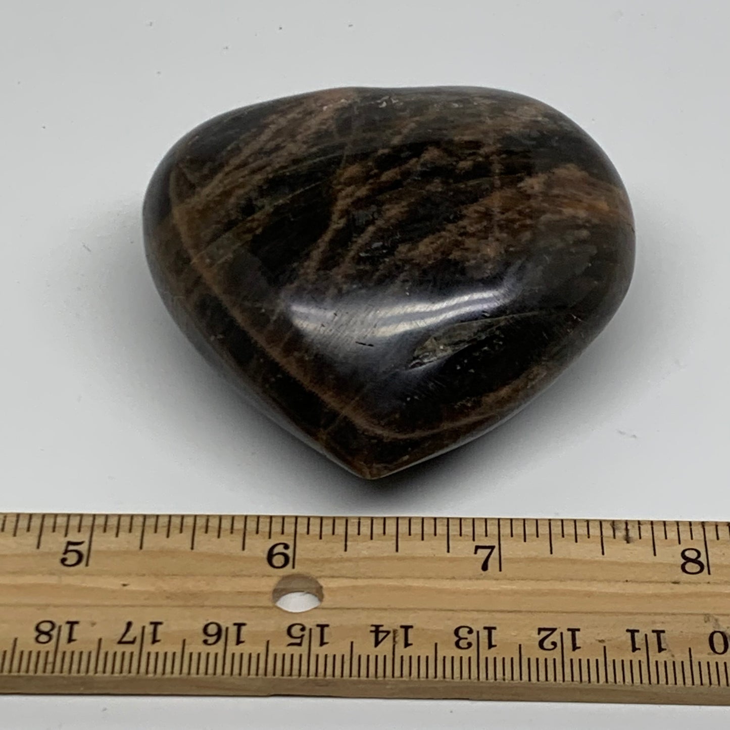 0.36 lbs, 2.5"x2.6"x1.2", Black Moonstone Heart Polished Crystal Home Decor, B37