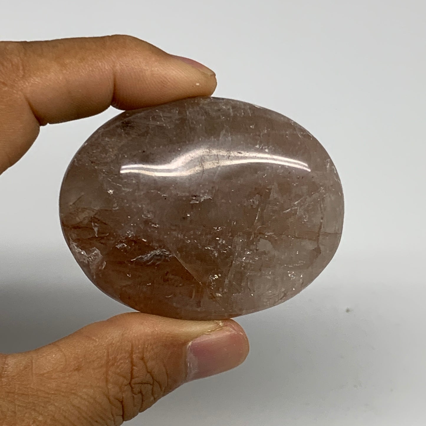 89.6g,2.3"x1.8"x0.9", Red Hematoid Fire Quartz Palm-Stone Crystal Polished, B306