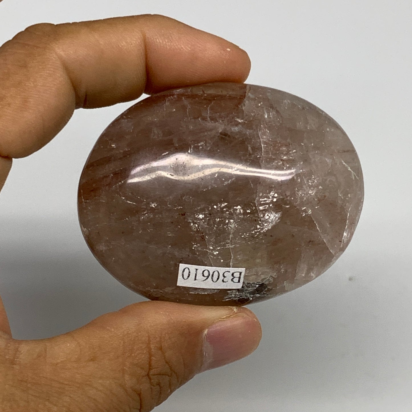 89.6g,2.3"x1.8"x0.9", Red Hematoid Fire Quartz Palm-Stone Crystal Polished, B306