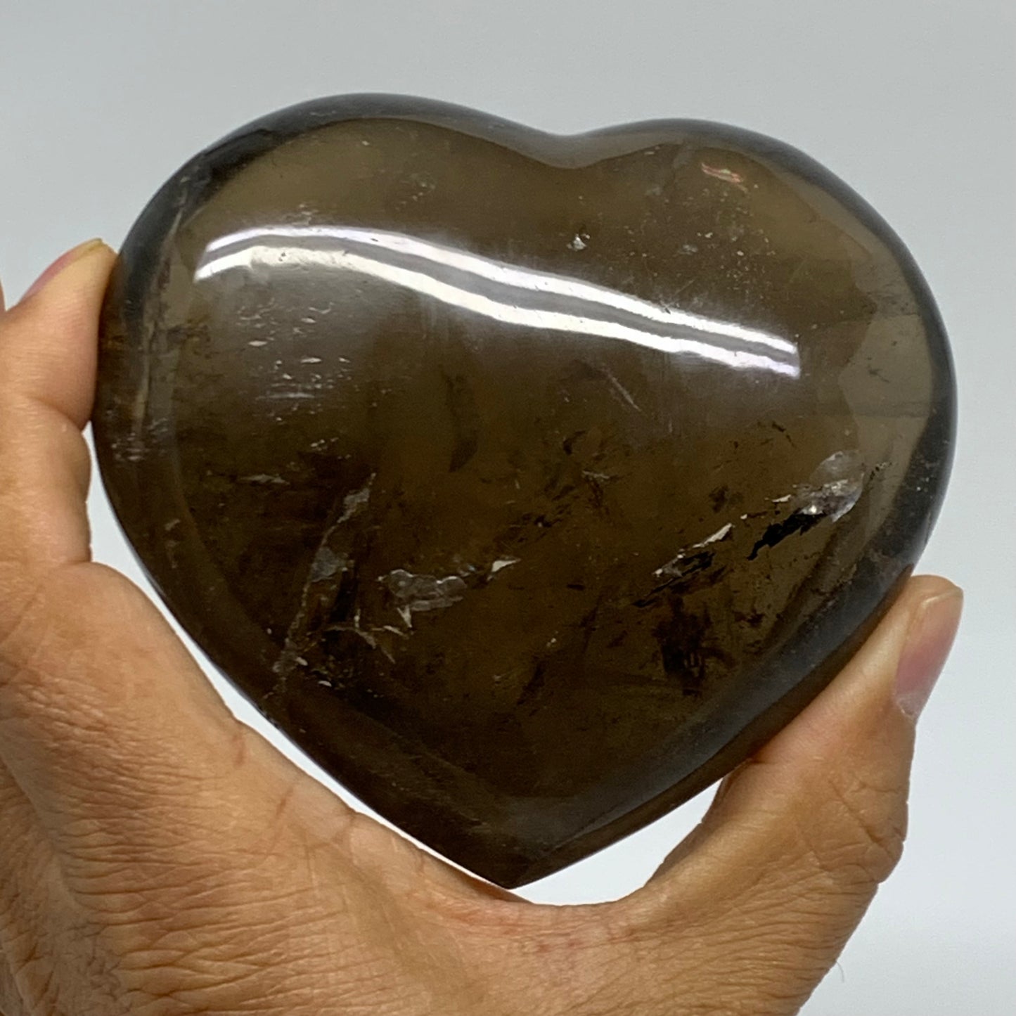 0.88 Lbs, 3.3"3.6"x1.6", Natural Smoky Quartz Heart Crystal Polished, B37890