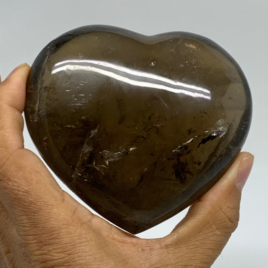 0.88 Lbs, 3.3"3.6"x1.6", Natural Smoky Quartz Heart Crystal Polished, B37890