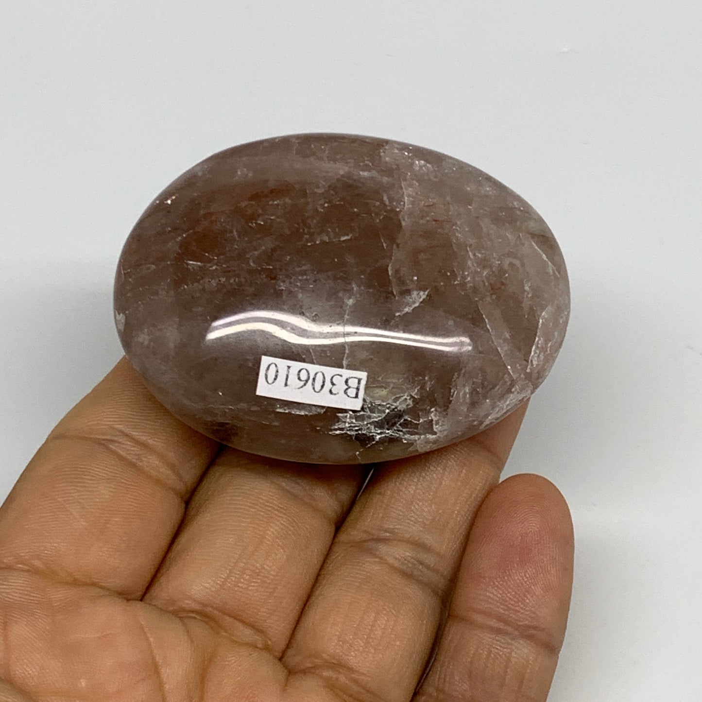 89.6g,2.3"x1.8"x0.9", Red Hematoid Fire Quartz Palm-Stone Crystal Polished, B306