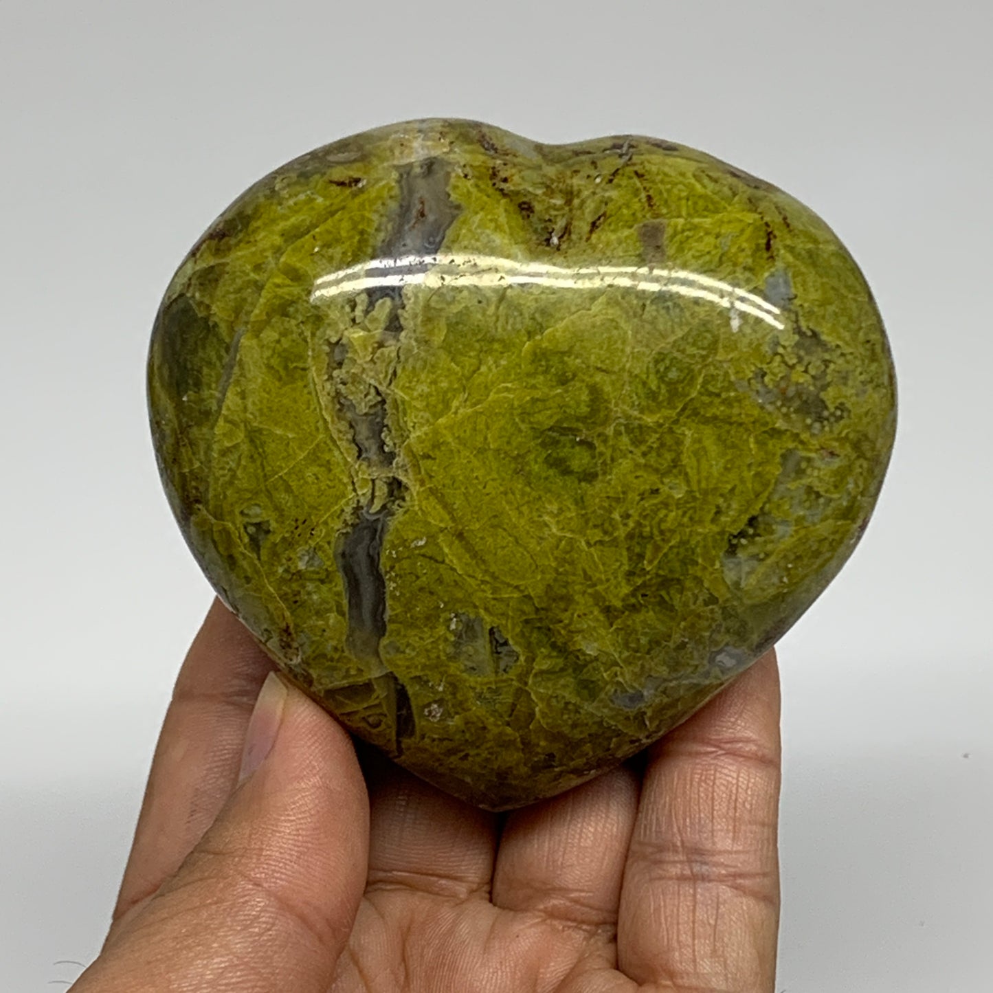 256.5g, 2.9"x3.1"x1.5", Green Opal Heart Polished Gemstone Crystal, B35583