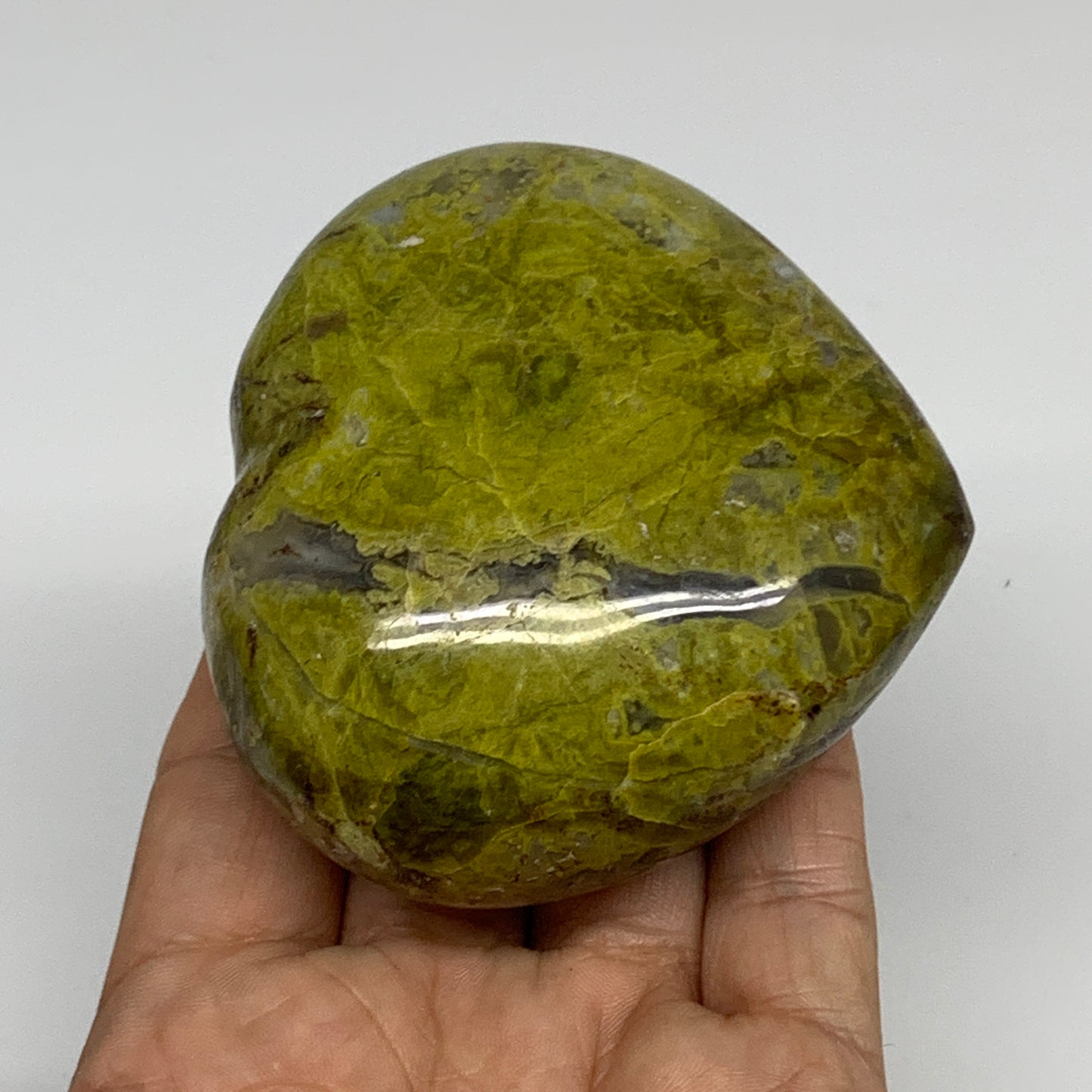 256.5g, 2.9"x3.1"x1.5", Green Opal Heart Polished Gemstone Crystal, B35583