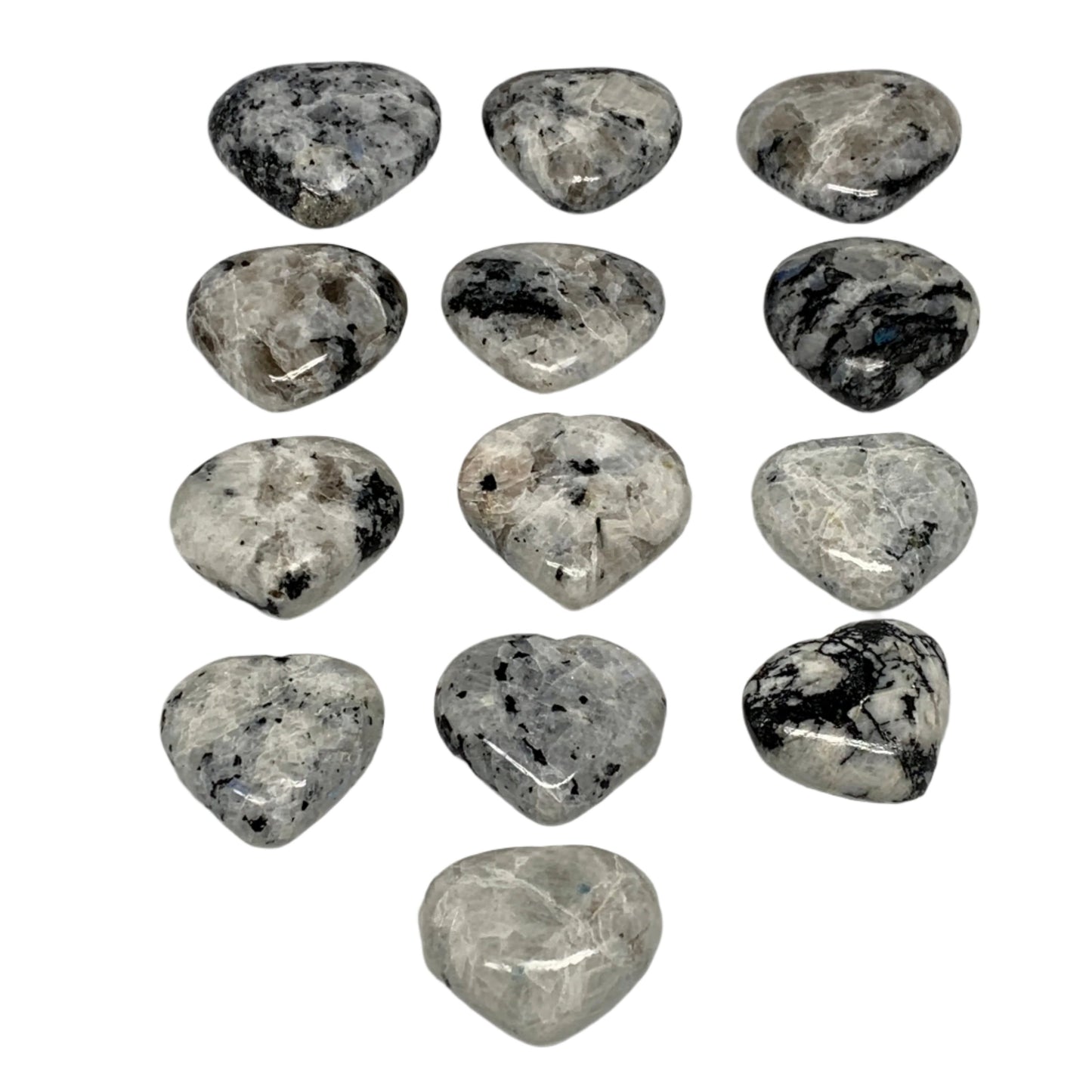 1000g (2.2 lbs) , 13 pcs, 1.6"- 2.1", Rainbow Moonstone Hearts @India, B26400