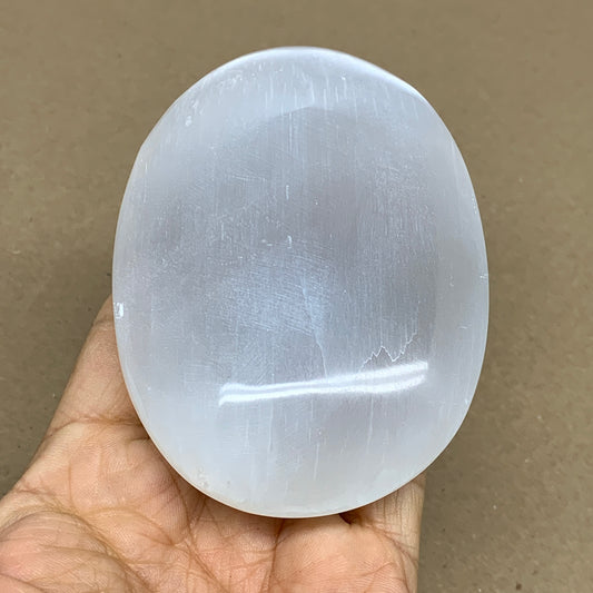 0.54 lbs, 3.9"x2.8"x1.1", White Selenite Palmstone Crystal Pillow Reiki, B36147