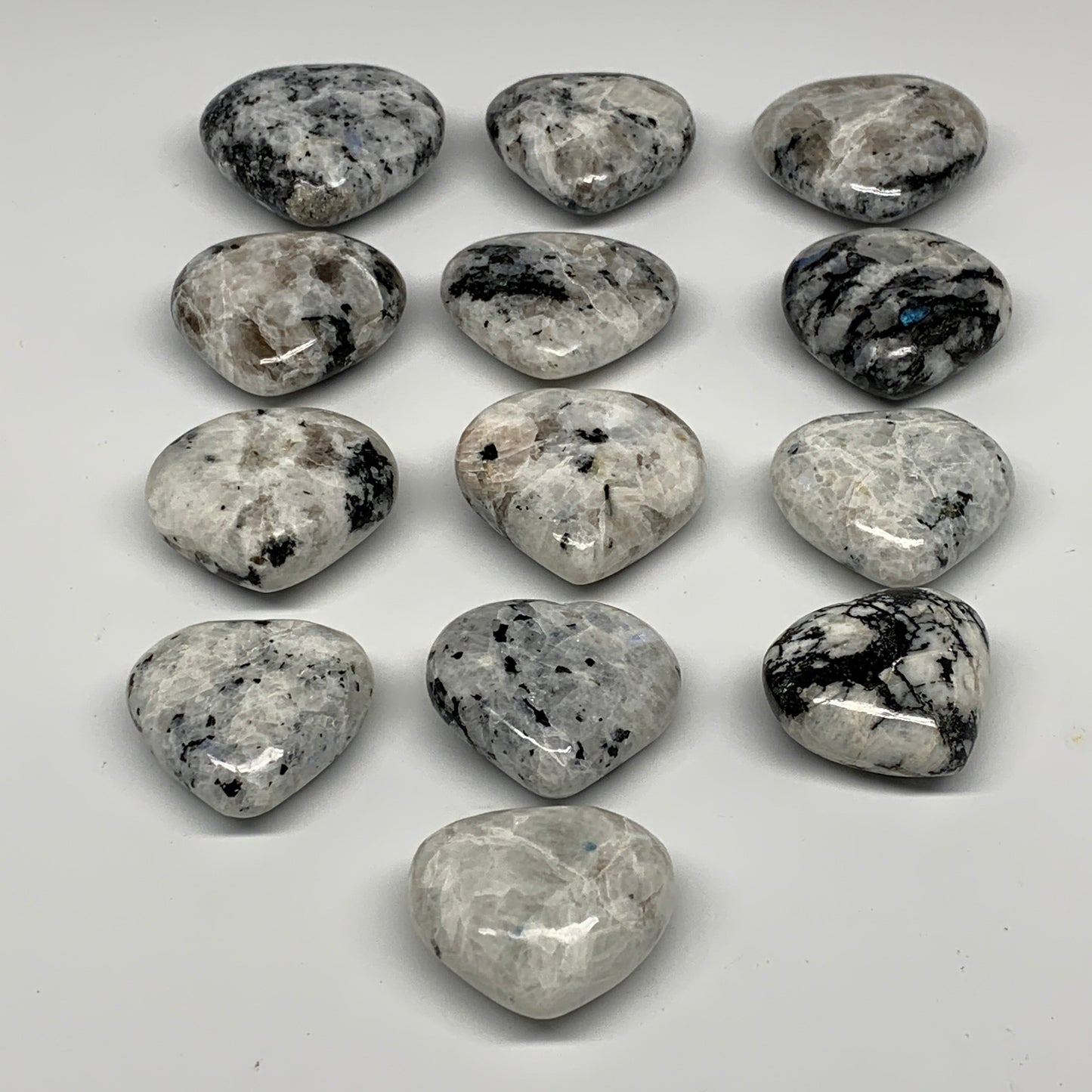 1000g (2.2 lbs) , 13 pcs, 1.6"- 2.1", Rainbow Moonstone Hearts @India, B26400
