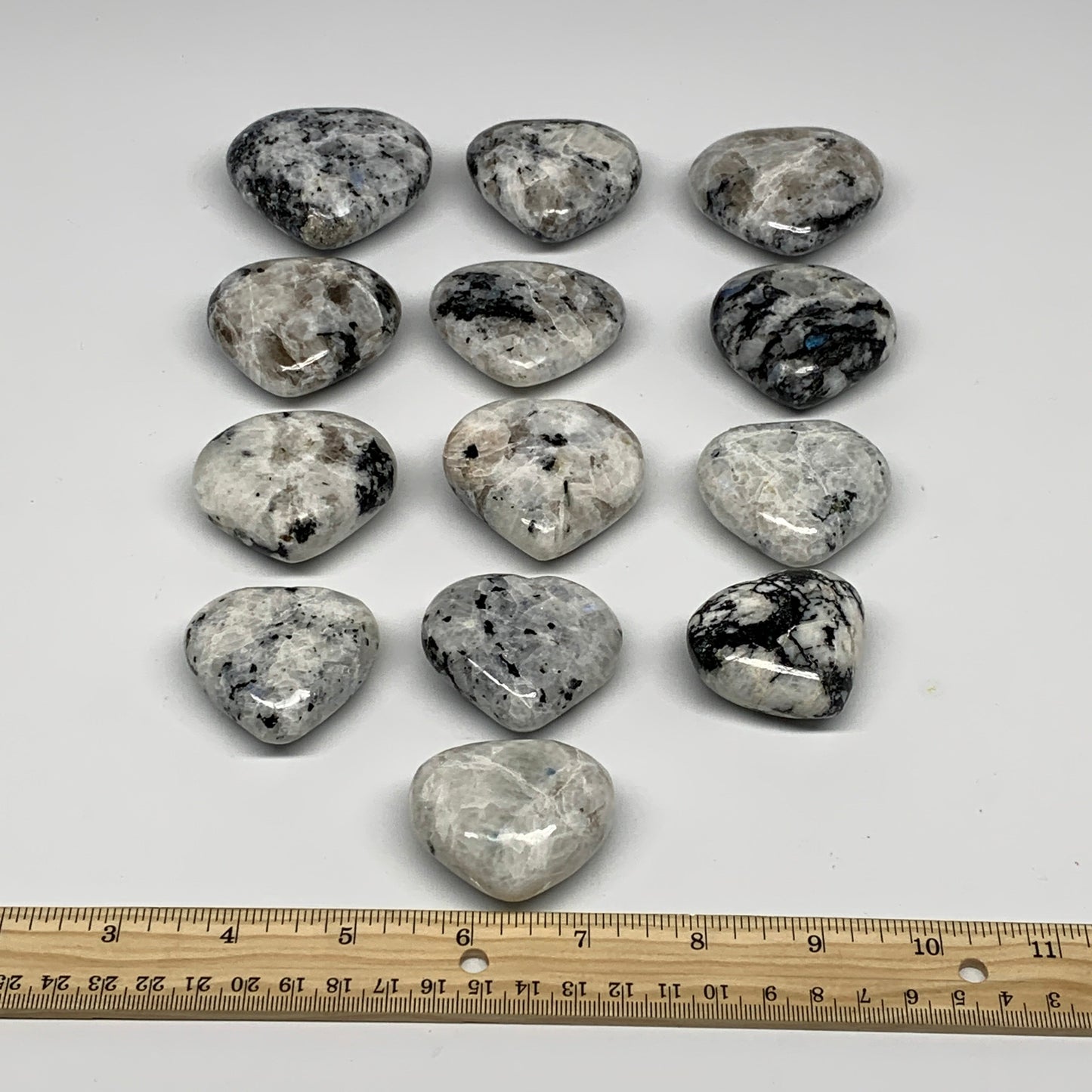 1000g (2.2 lbs) , 13 pcs, 1.6"- 2.1", Rainbow Moonstone Hearts @India, B26400