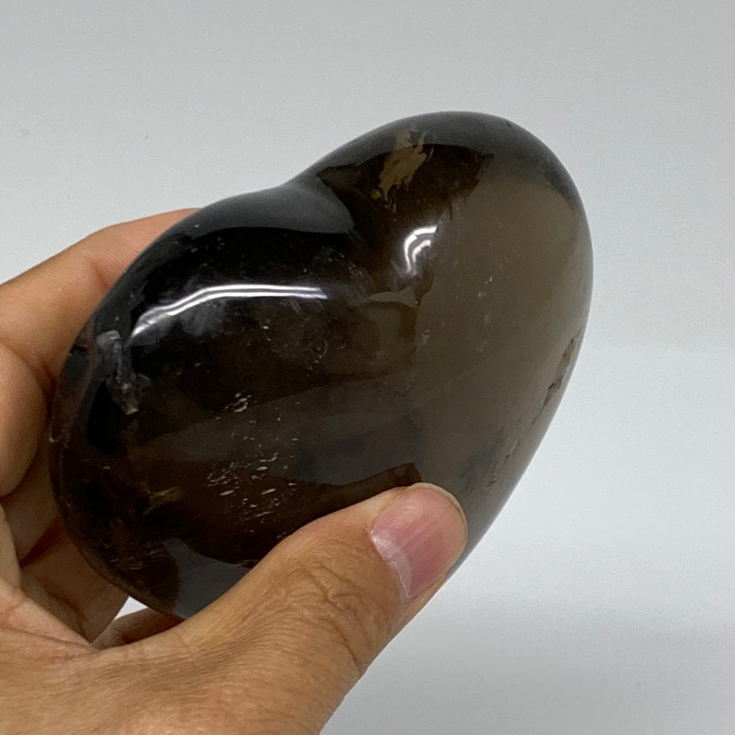 0.88 Lbs, 3.3"3.6"x1.6", Natural Smoky Quartz Heart Crystal Polished, B37890