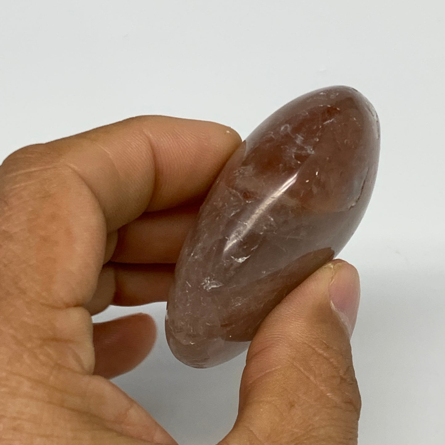 89.6g,2.3"x1.8"x0.9", Red Hematoid Fire Quartz Palm-Stone Crystal Polished, B306