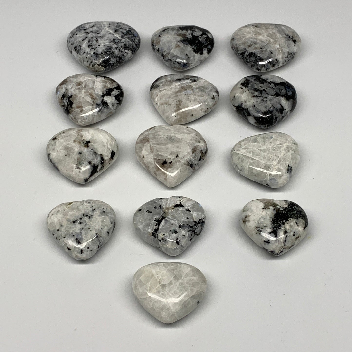 1000g (2.2 lbs) , 13 pcs, 1.6"- 2.1", Rainbow Moonstone Hearts @India, B26400