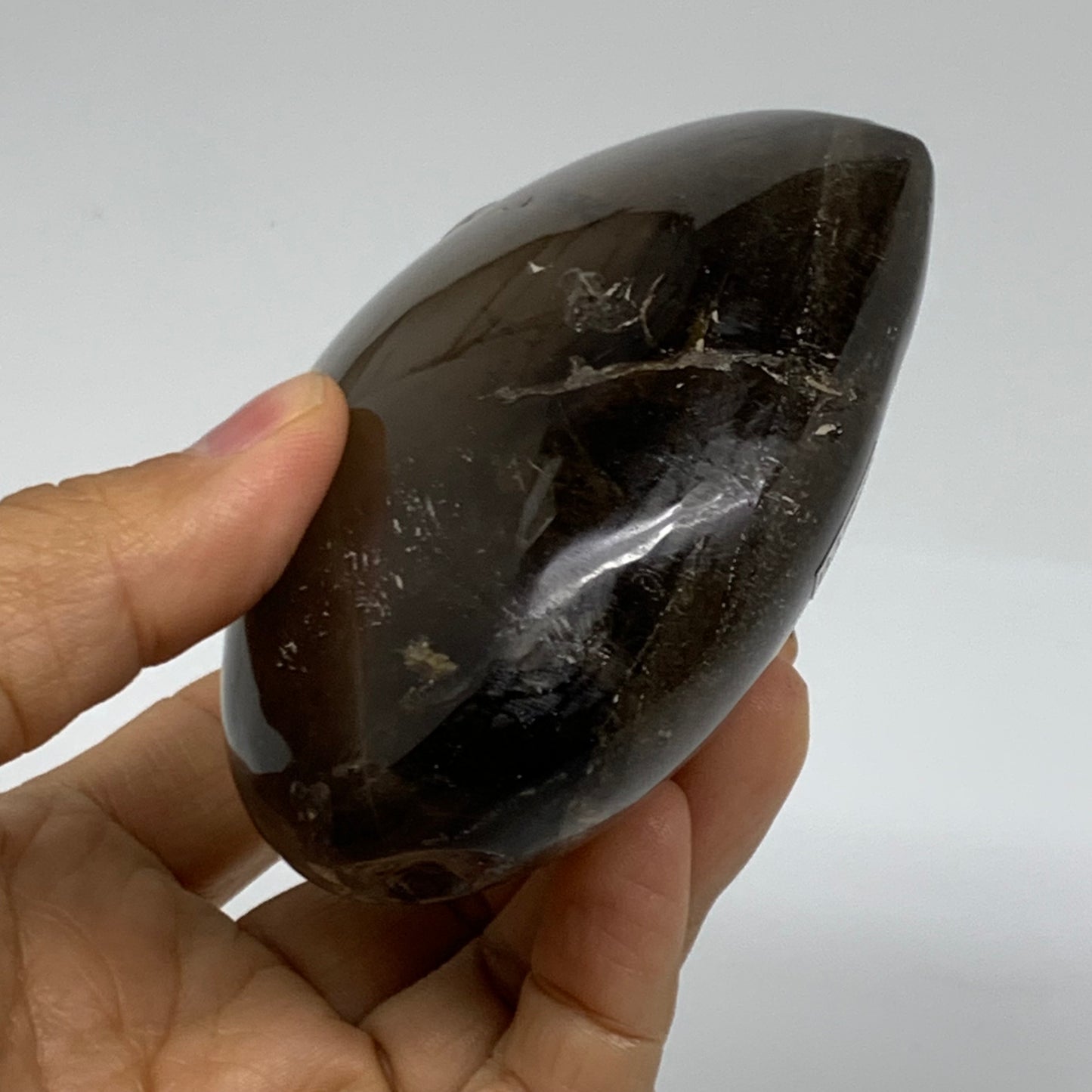 0.88 Lbs, 3.3"3.6"x1.6", Natural Smoky Quartz Heart Crystal Polished, B37890