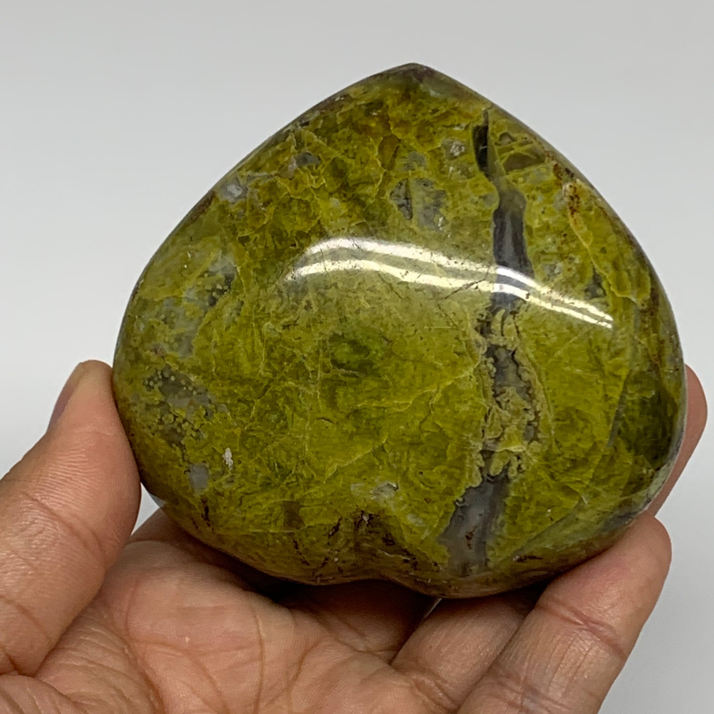 256.5g, 2.9"x3.1"x1.5", Green Opal Heart Polished Gemstone Crystal, B35583