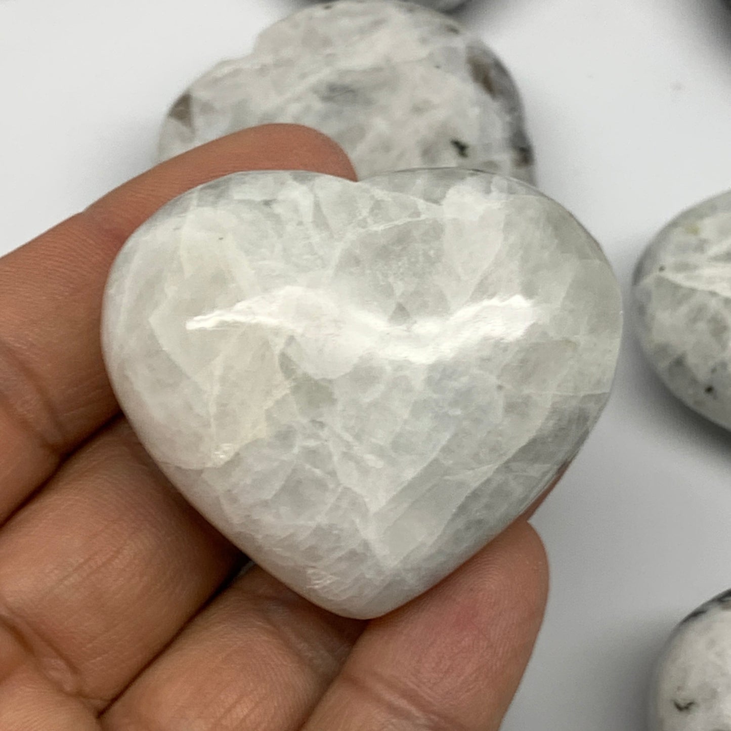 1000g (2.2 lbs) , 13 pcs, 1.6"- 2.1", Rainbow Moonstone Hearts @India, B26400