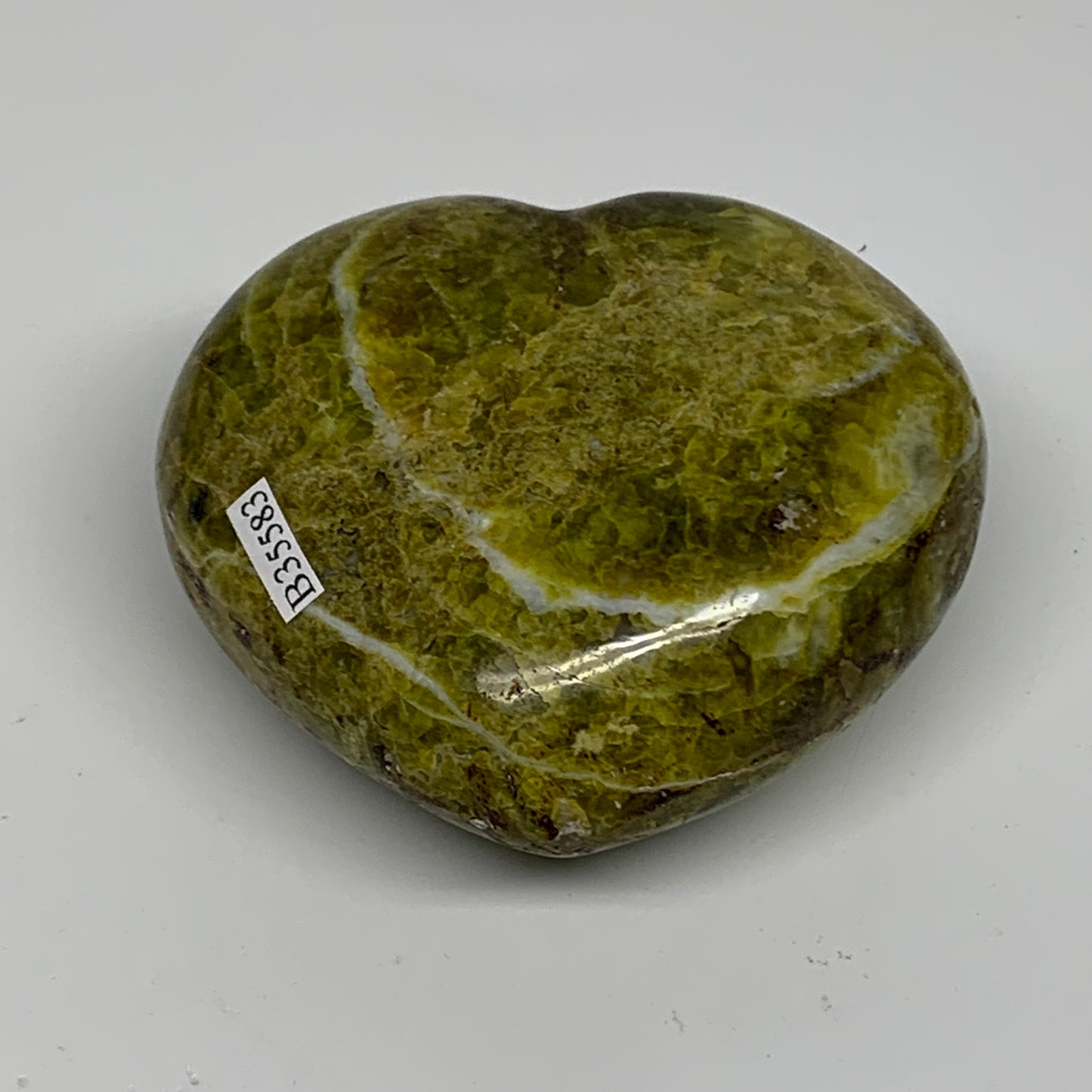 256.5g, 2.9"x3.1"x1.5", Green Opal Heart Polished Gemstone Crystal, B35583