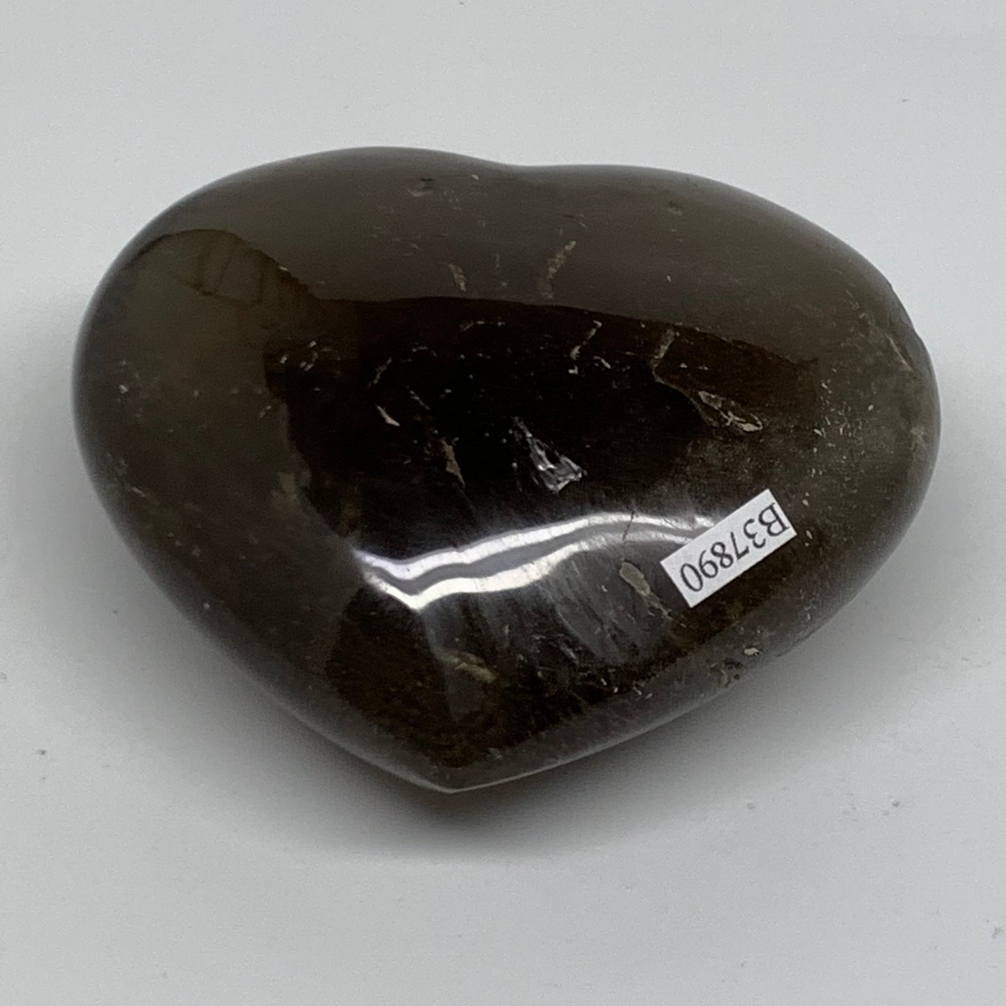 0.88 Lbs, 3.3"3.6"x1.6", Natural Smoky Quartz Heart Crystal Polished, B37890