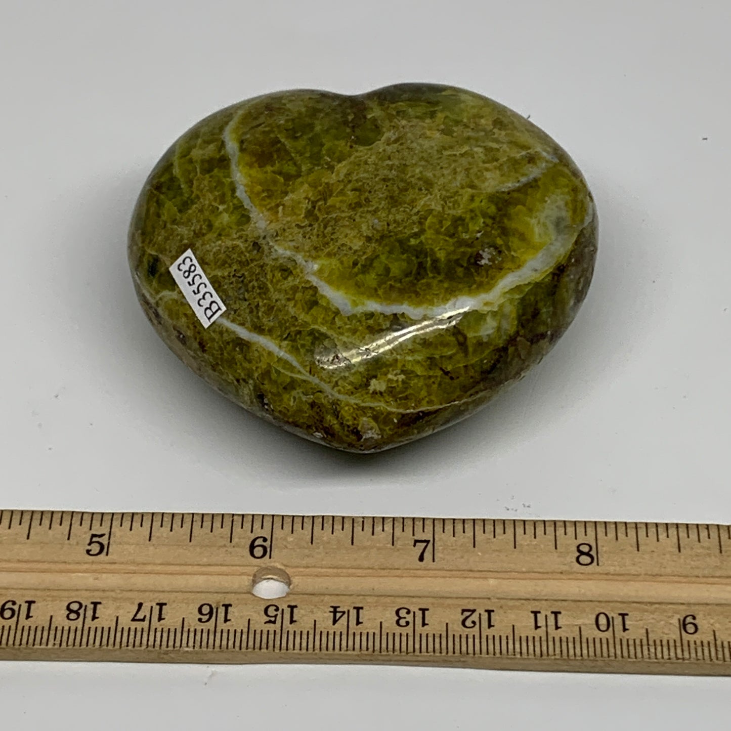 256.5g, 2.9"x3.1"x1.5", Green Opal Heart Polished Gemstone Crystal, B35583