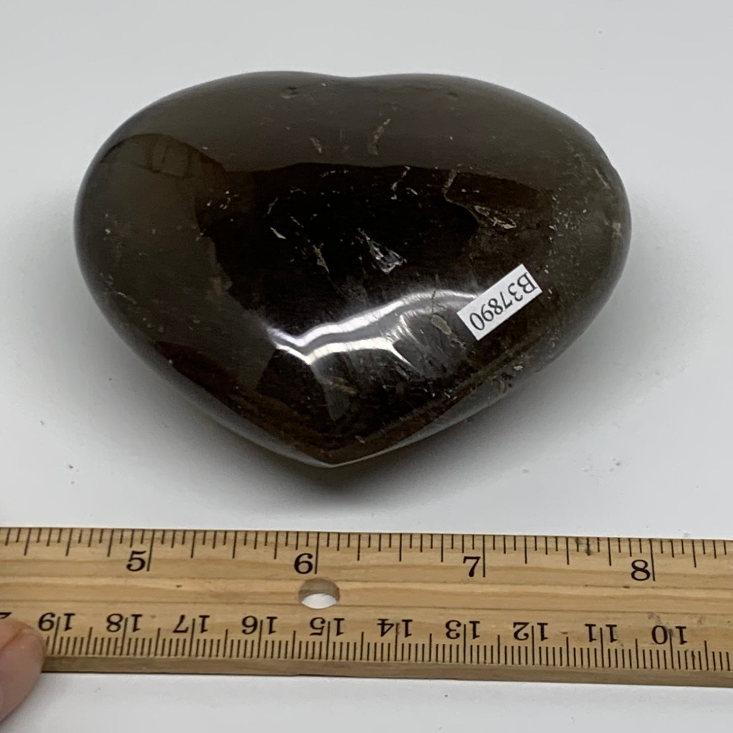 0.88 Lbs, 3.3"3.6"x1.6", Natural Smoky Quartz Heart Crystal Polished, B37890