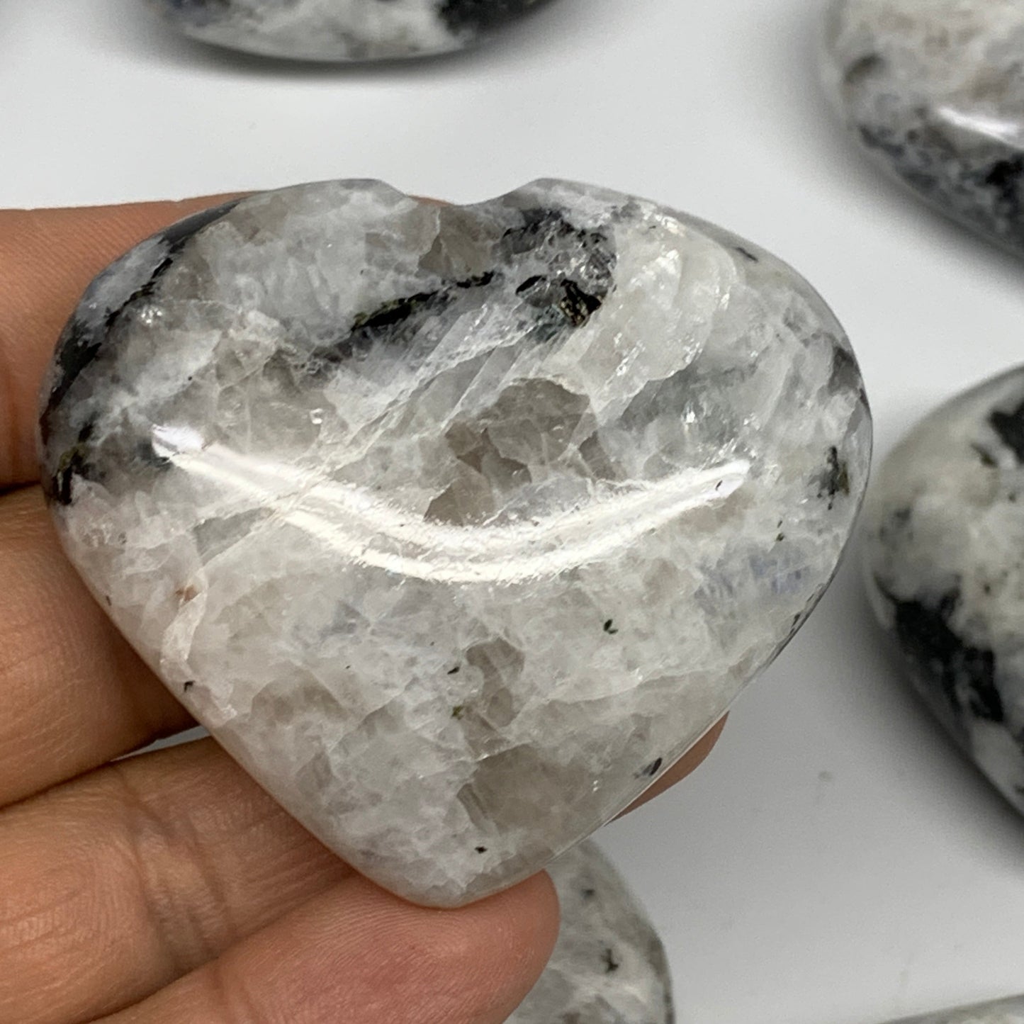 1000g (2.2 lbs) , 13 pcs, 1.6"- 2.1", Rainbow Moonstone Hearts @India, B26400