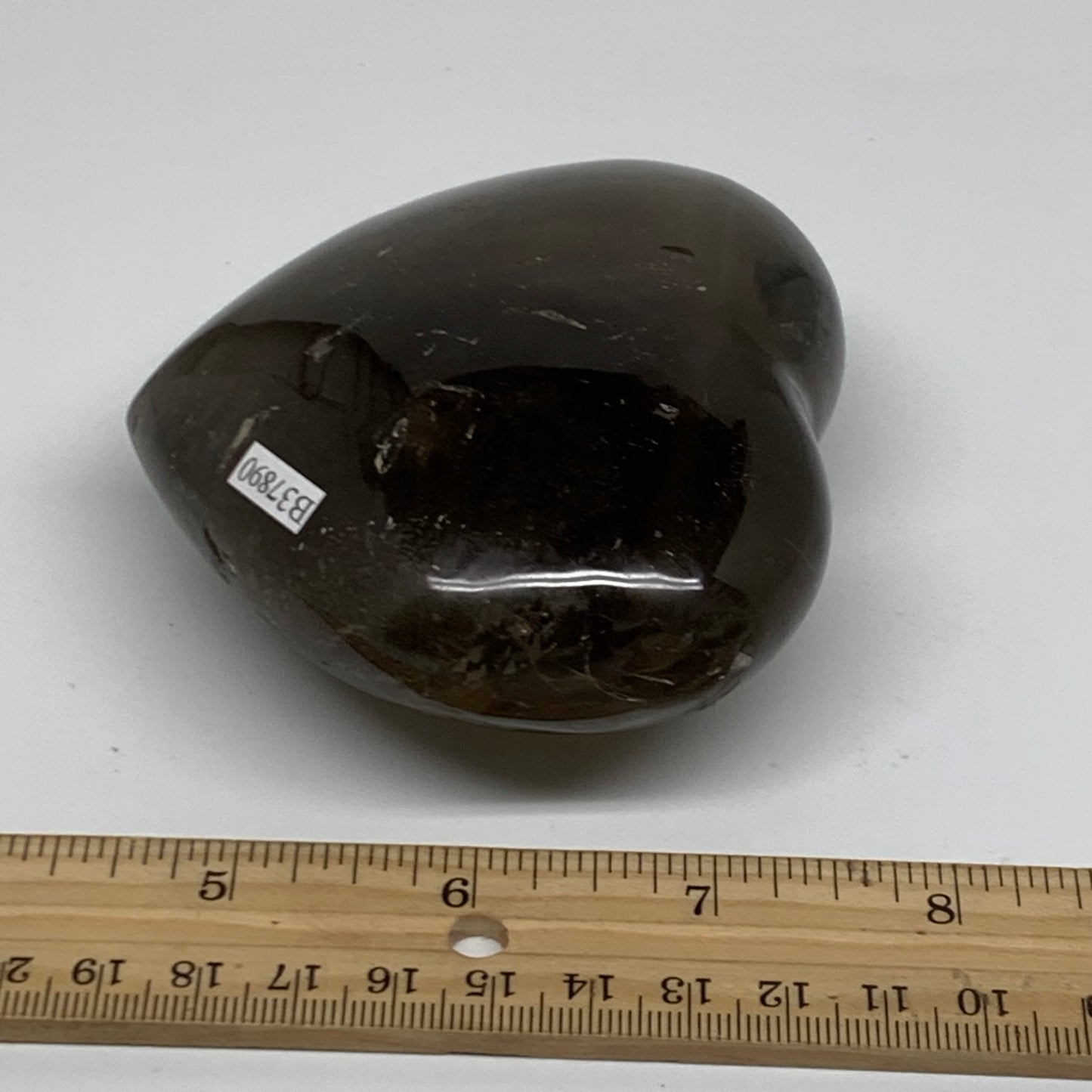 0.88 Lbs, 3.3"3.6"x1.6", Natural Smoky Quartz Heart Crystal Polished, B37890