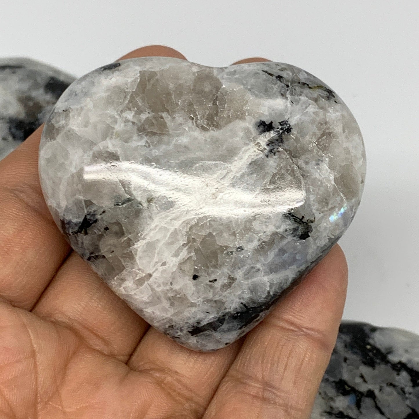 1000g (2.2 lbs) , 13 pcs, 1.6"- 2.1", Rainbow Moonstone Hearts @India, B26400