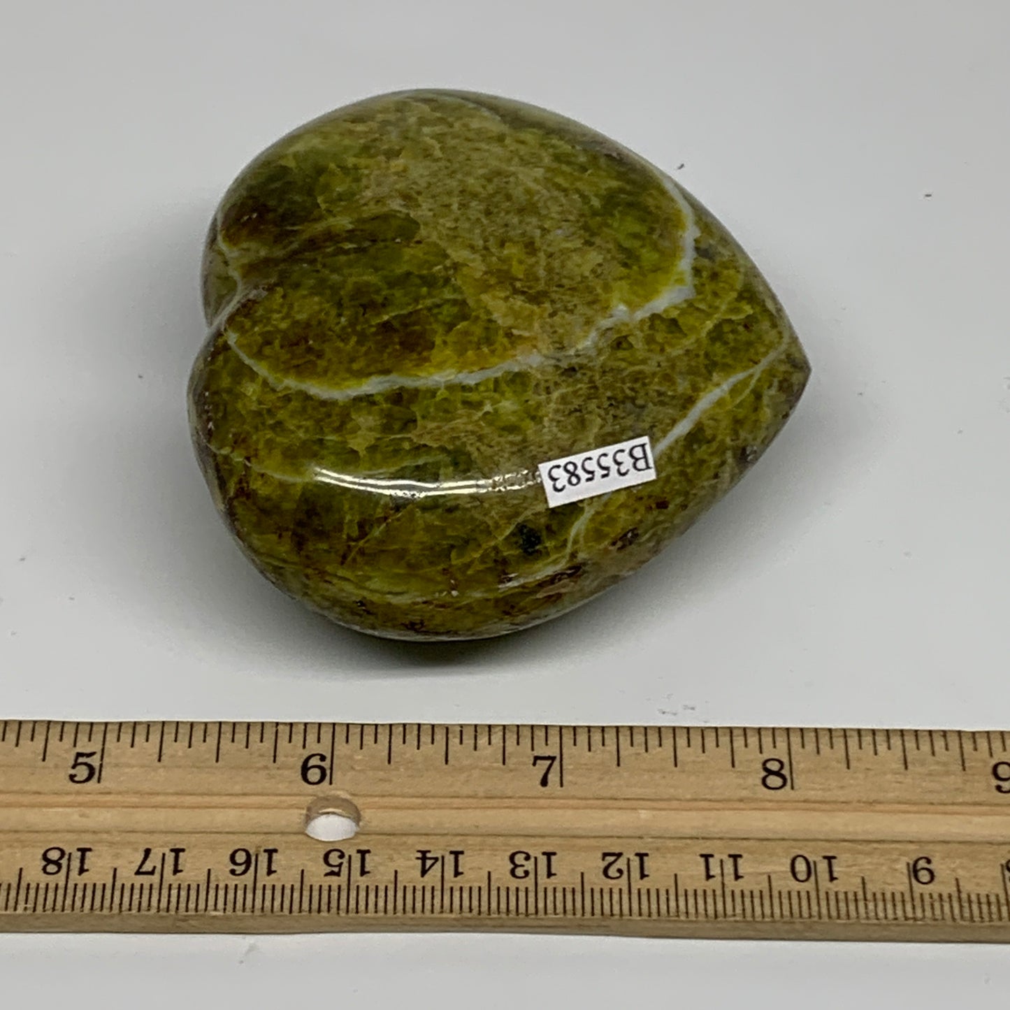 256.5g, 2.9"x3.1"x1.5", Green Opal Heart Polished Gemstone Crystal, B35583