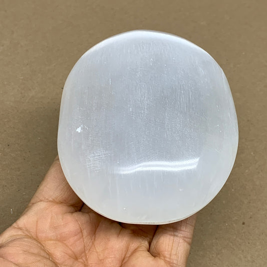 0.73 lbs, 3.9"x3.1"x1.4", White Selenite Palmstone Crystal Pillow Reiki, B36148