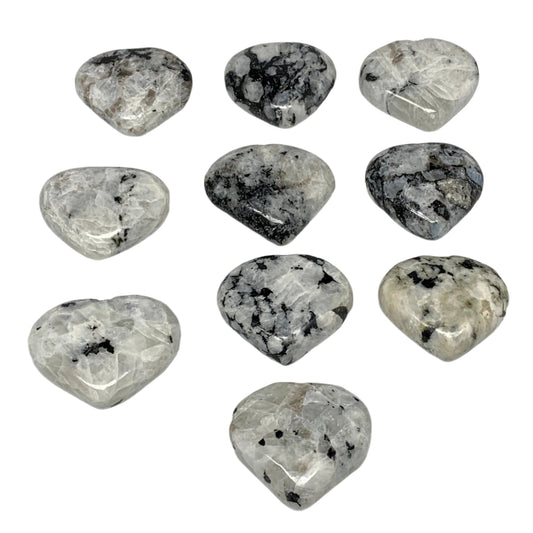 995g (2.19 lbs) , 10 pcs, 2"- 2.2", Rainbow Moonstone Hearts from India, B26402