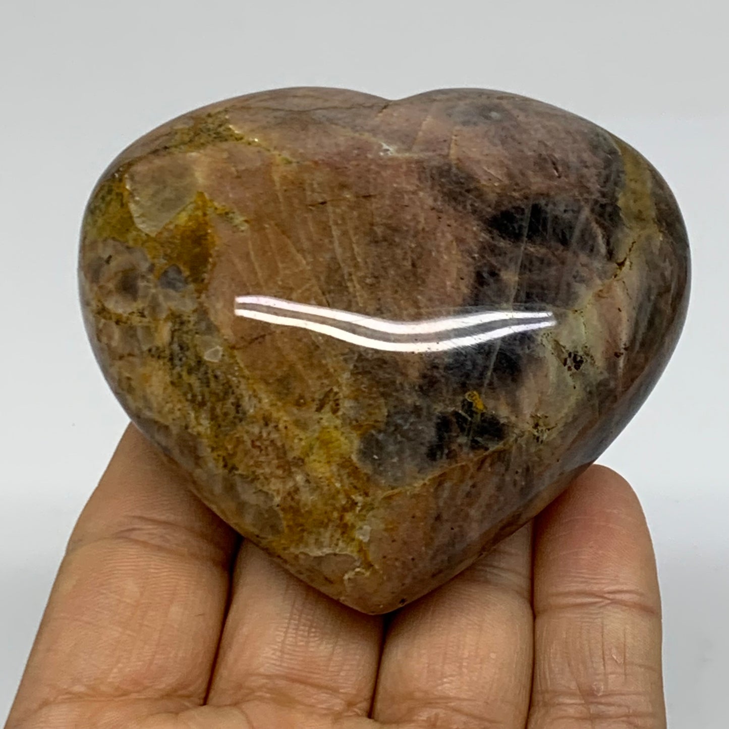 0.38 lbs, 2.6"x2.8"x1.2", Black Moonstone Heart Polished Crystal Decor, B37891